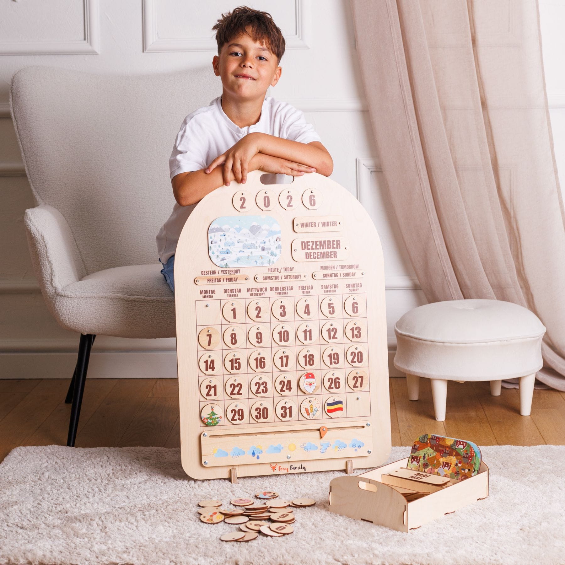 Zweisprachiger Holzkalender Montessori - LeoBabys