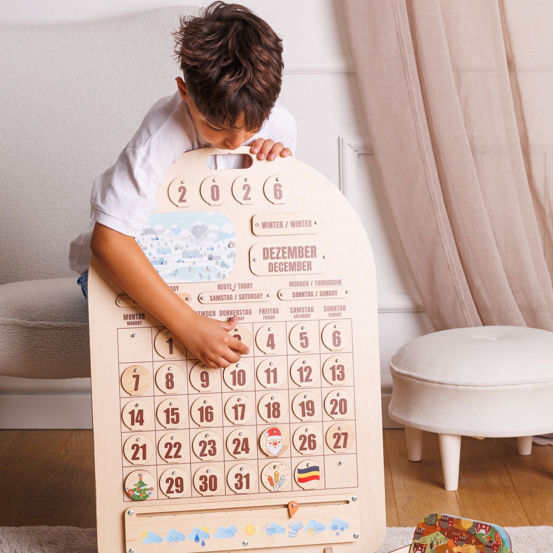 Zweisprachiger Holzkalender Montessori - LeoBabys
