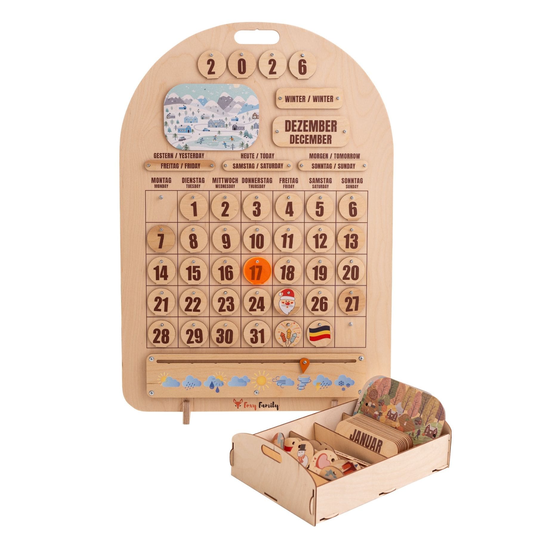 Zweisprachiger Holzkalender Montessori - LeoBabys
