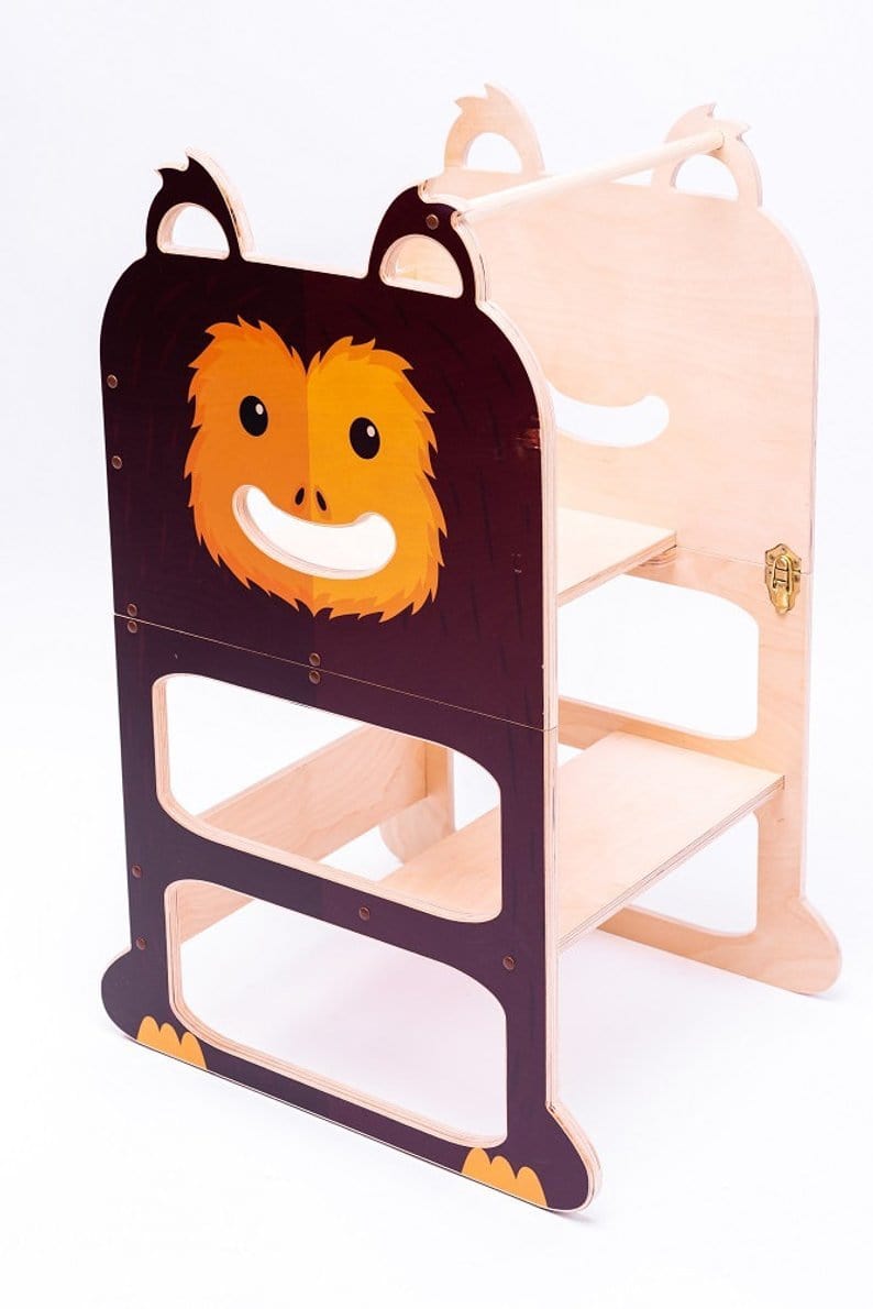 Learning Tower Lernturm für zwei Kinder Groß Tisch und Stuhl Wandelbar Montessori für Kinder aus Holz Bio Natürlich - LeoBabys