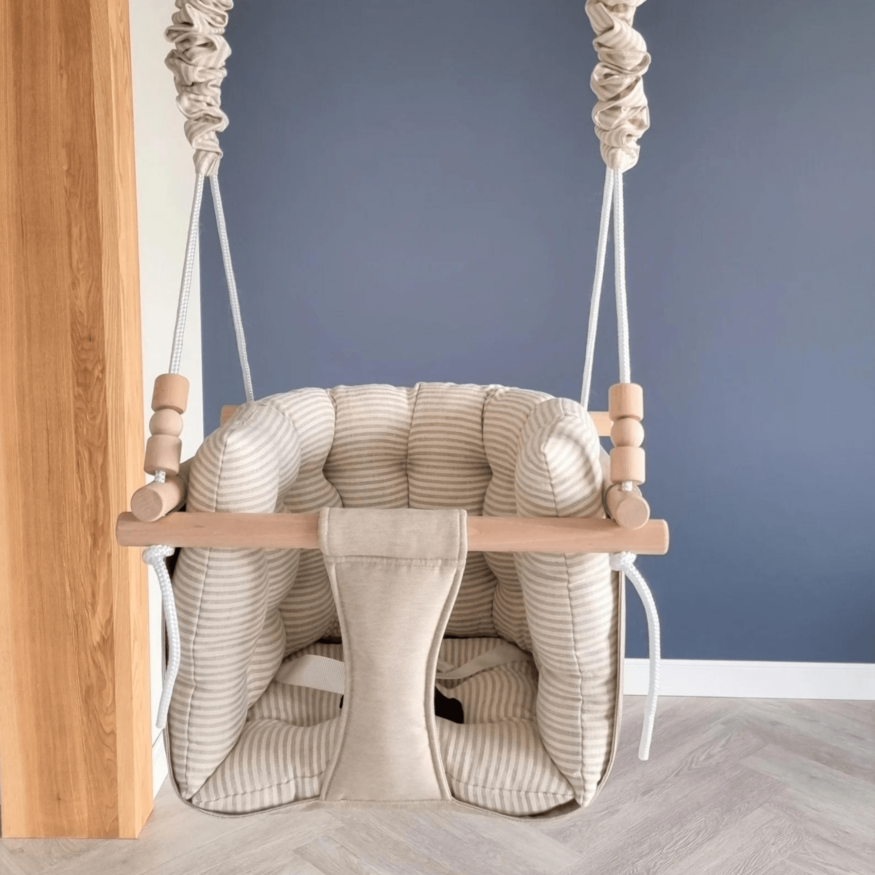 Babyschaukel Luxus Stoff Beige Gestreift - LeoBabys
