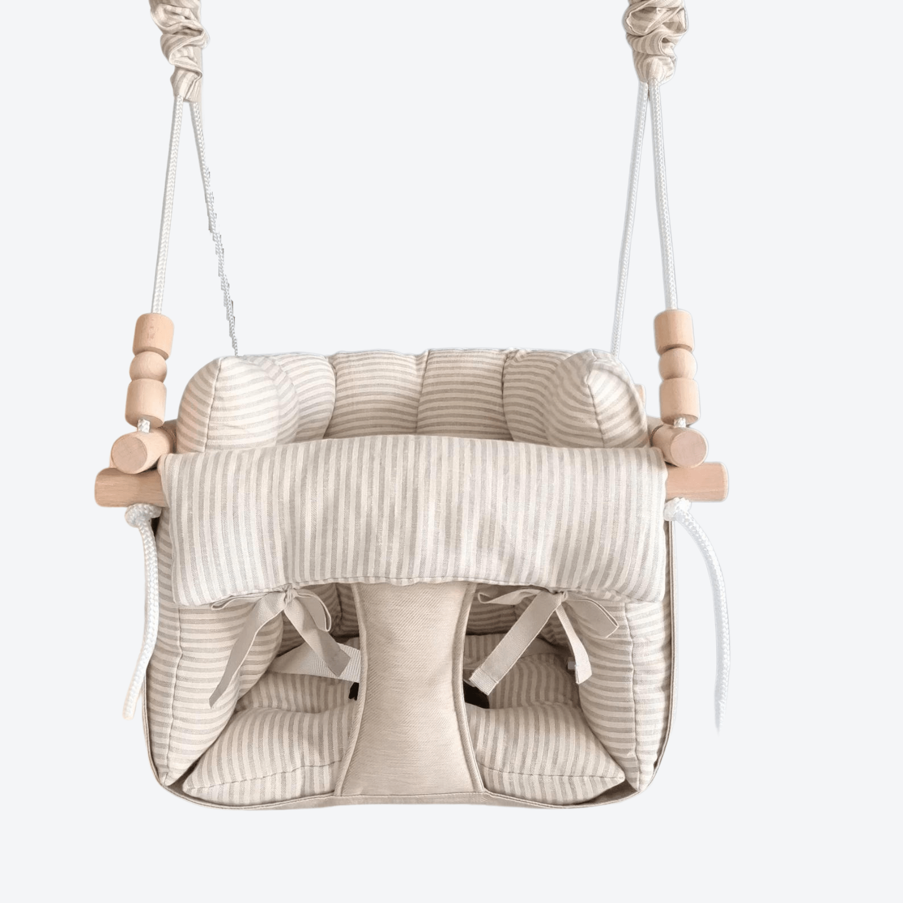Premium Babyschaukel Luxus Stoff Beige Gestreift - LeoBabys