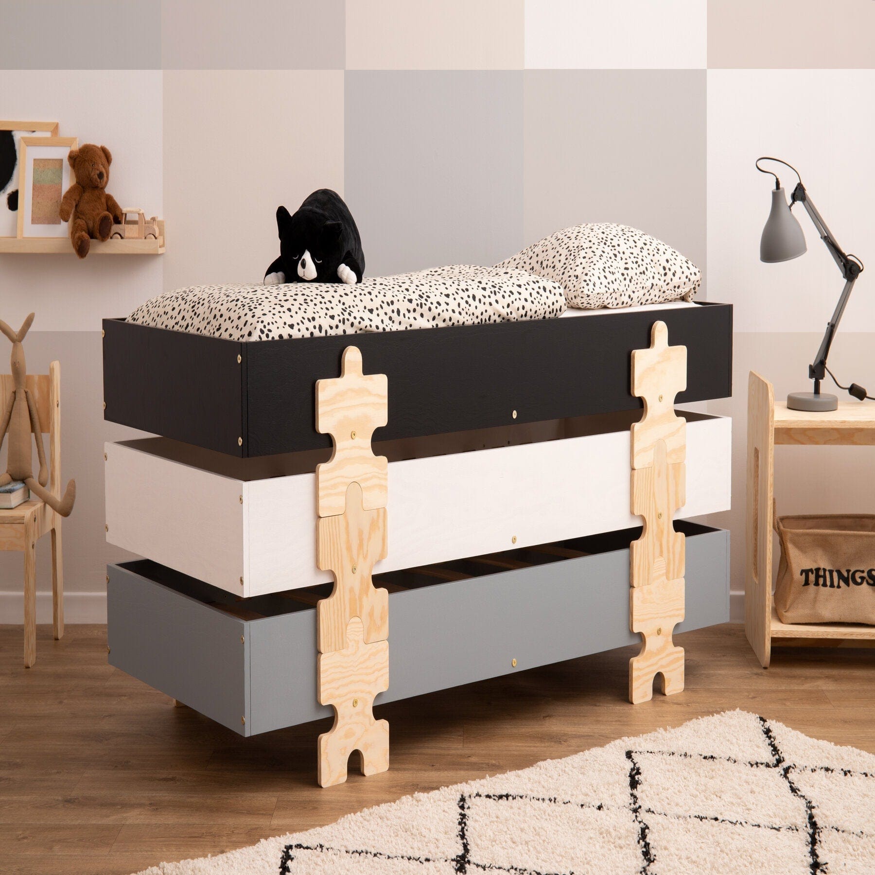 Kinderbett Montessoribett mit Geländer Grau - LeoBabys