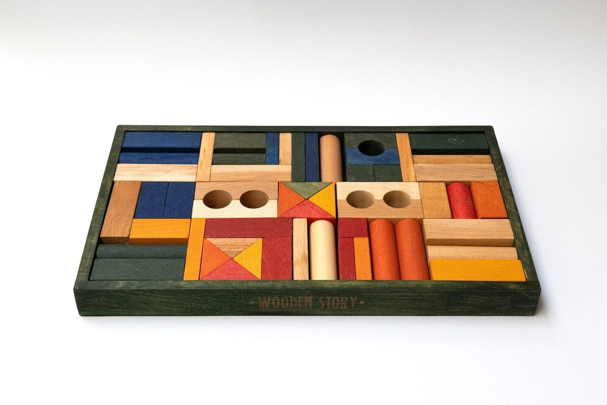 Holzspielzeug & Bausteine Wooden Story Holzbausteine im Tablett, 54 Teile