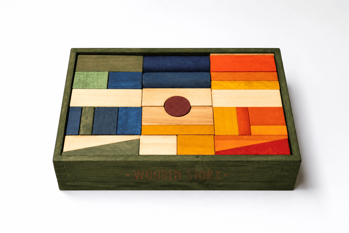 Holzspielzeug & Bausteine Wooden Story XL-Holzbausteine im Tablett, 63 Teile