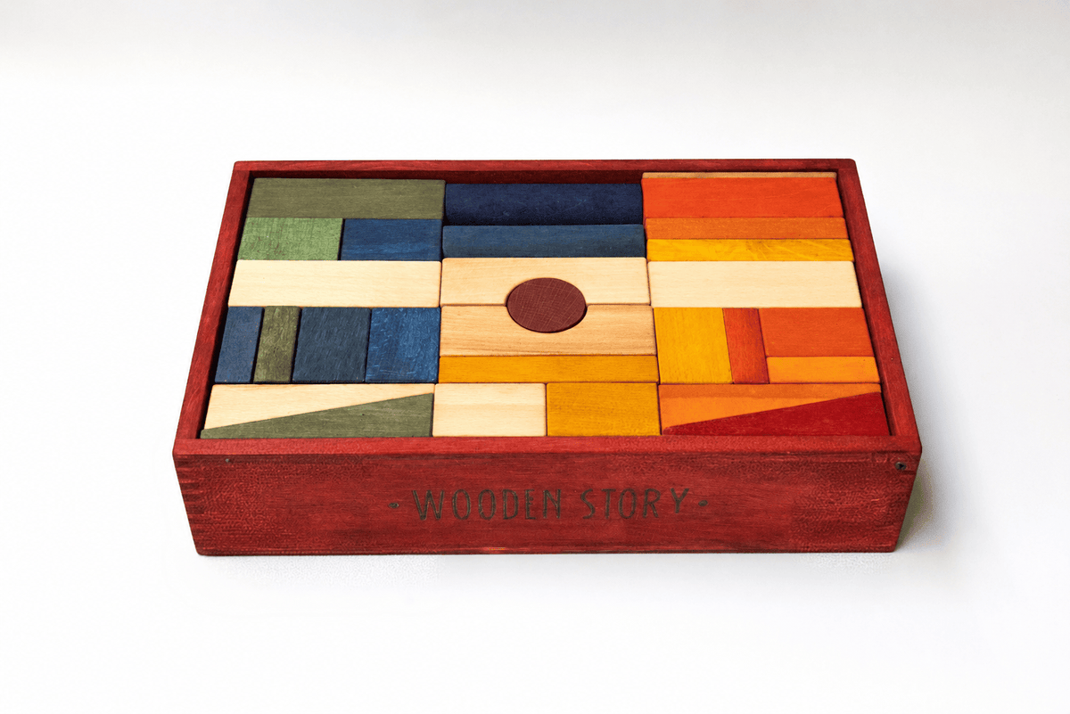 Holzspielzeug & Bausteine Wooden Story XL-Holzbausteine im Tablett, 63 Teile