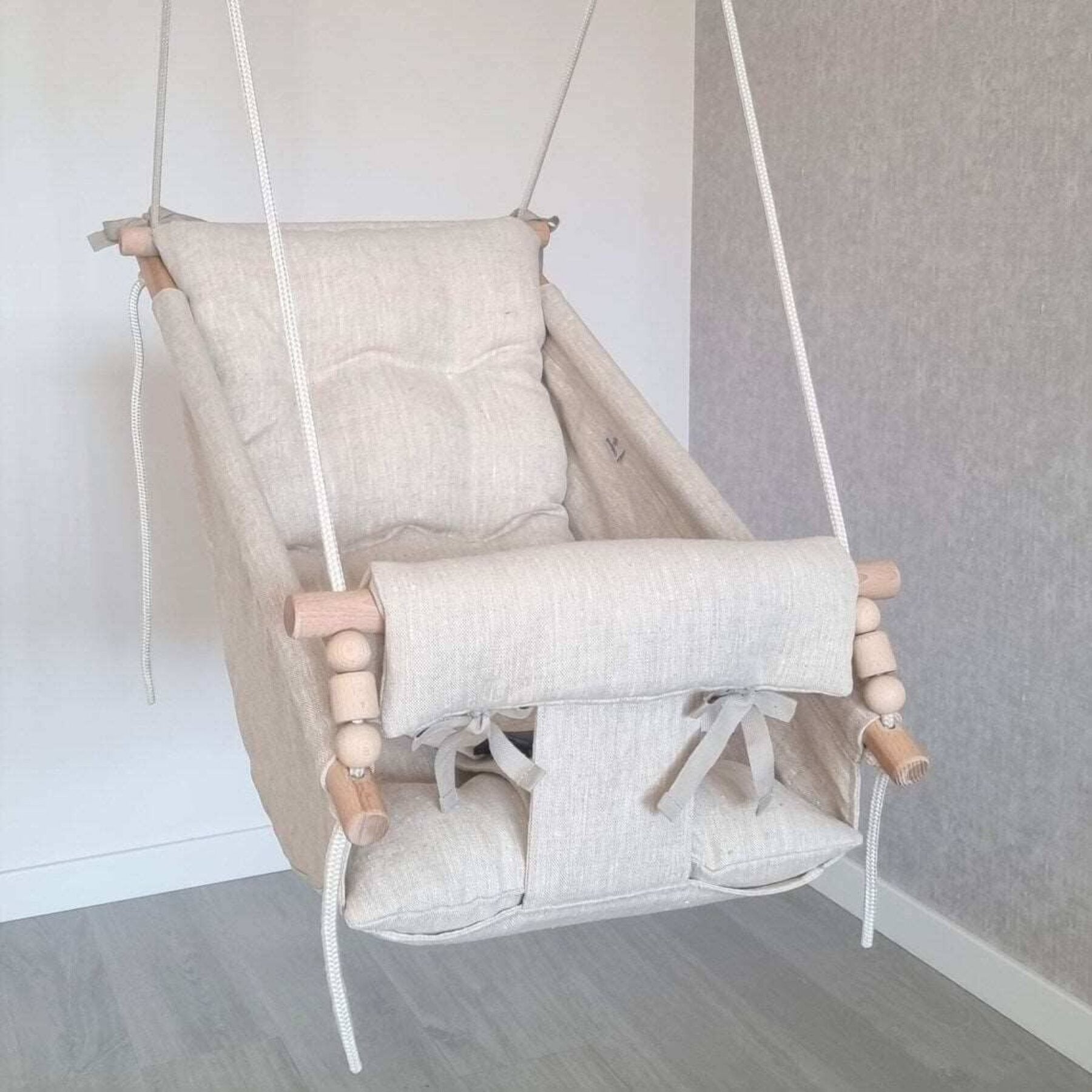 Babyschaukel Babyliegeschaukel Leinen Beige