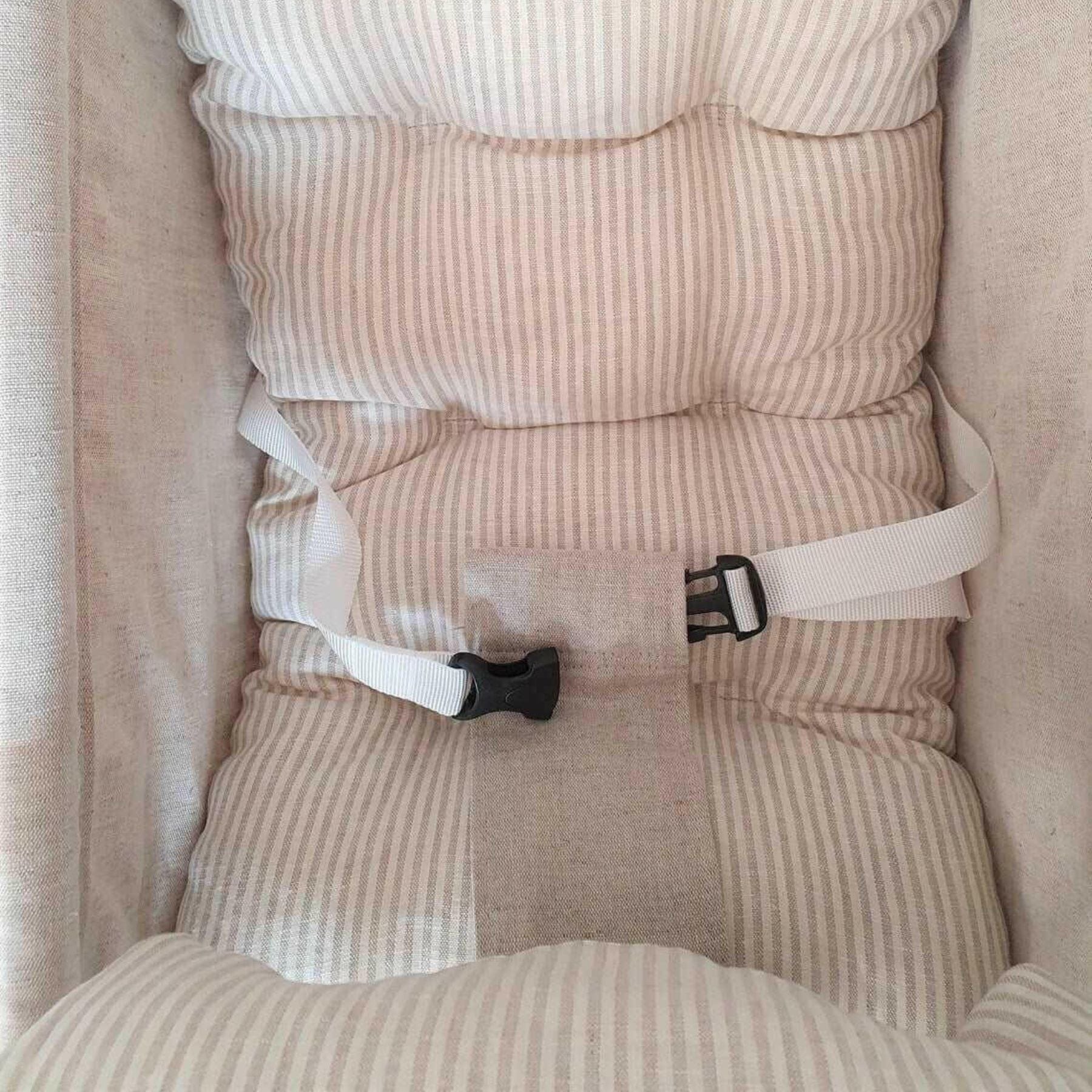 Babyschaukel Babyliegeschaukel Leinenstoff Beige gestreift