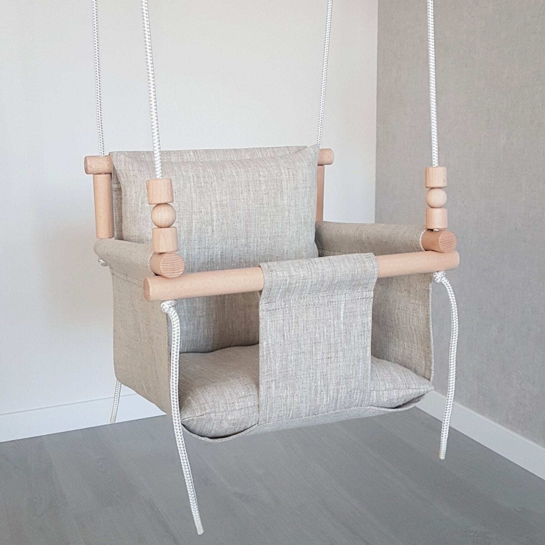 Babyschaukel mit hoher Rückenlehne Leinen Melange - LeoBabys