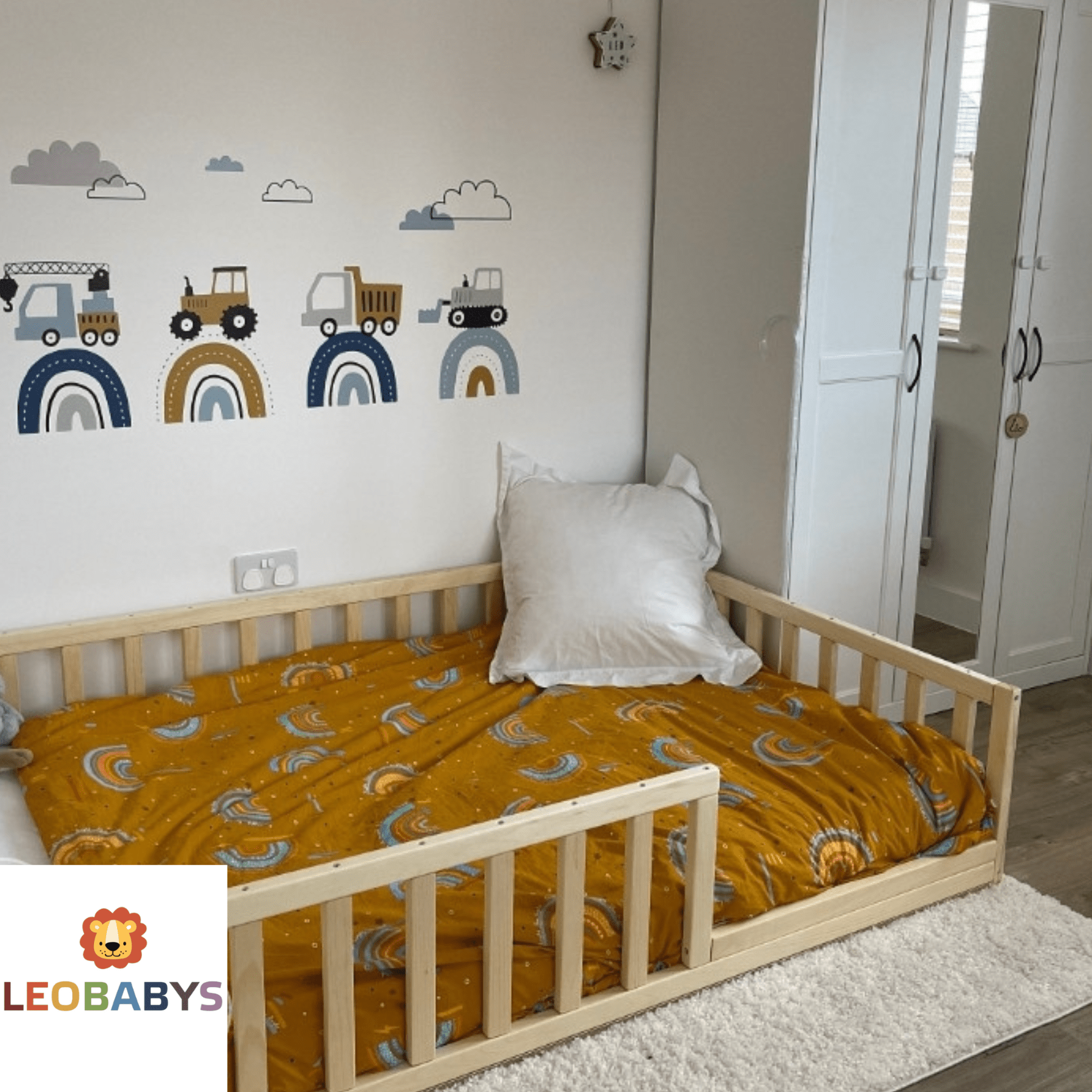 Bodenbett Kinderbett Babybett Gitterbett - Kleinkindgeländer flach - LeoBabys