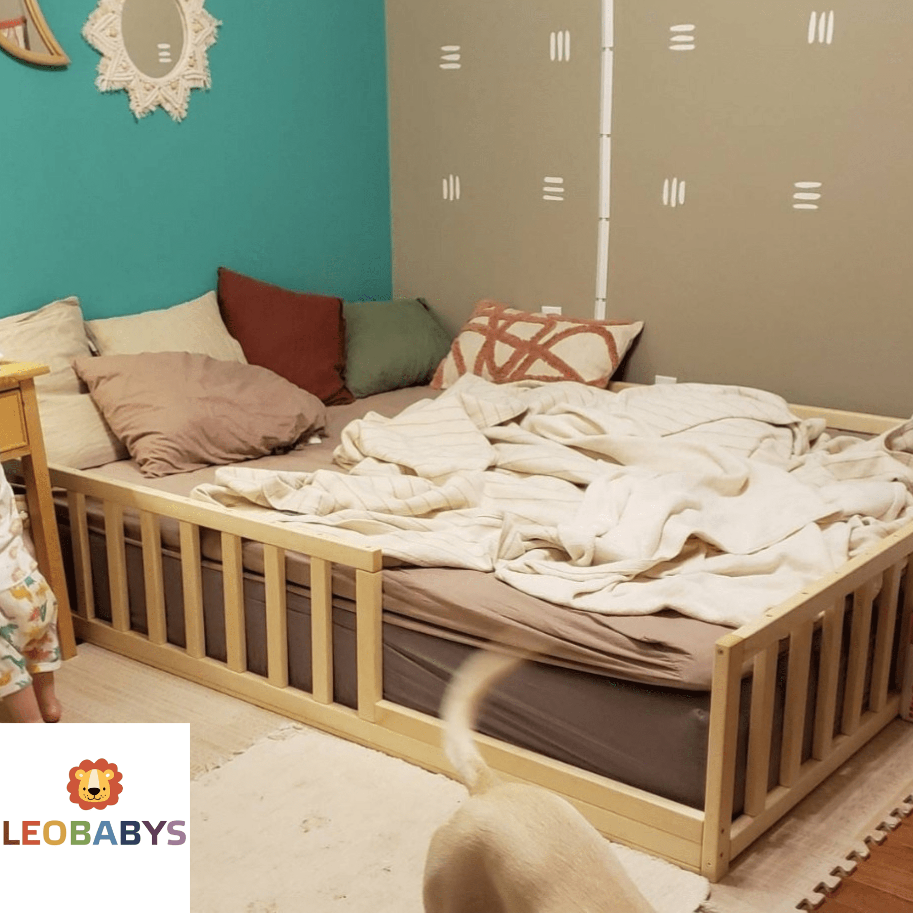 Bodenbett Kinderbett Babybett Gitterbett - Kleinkindgeländer flach - LeoBabys