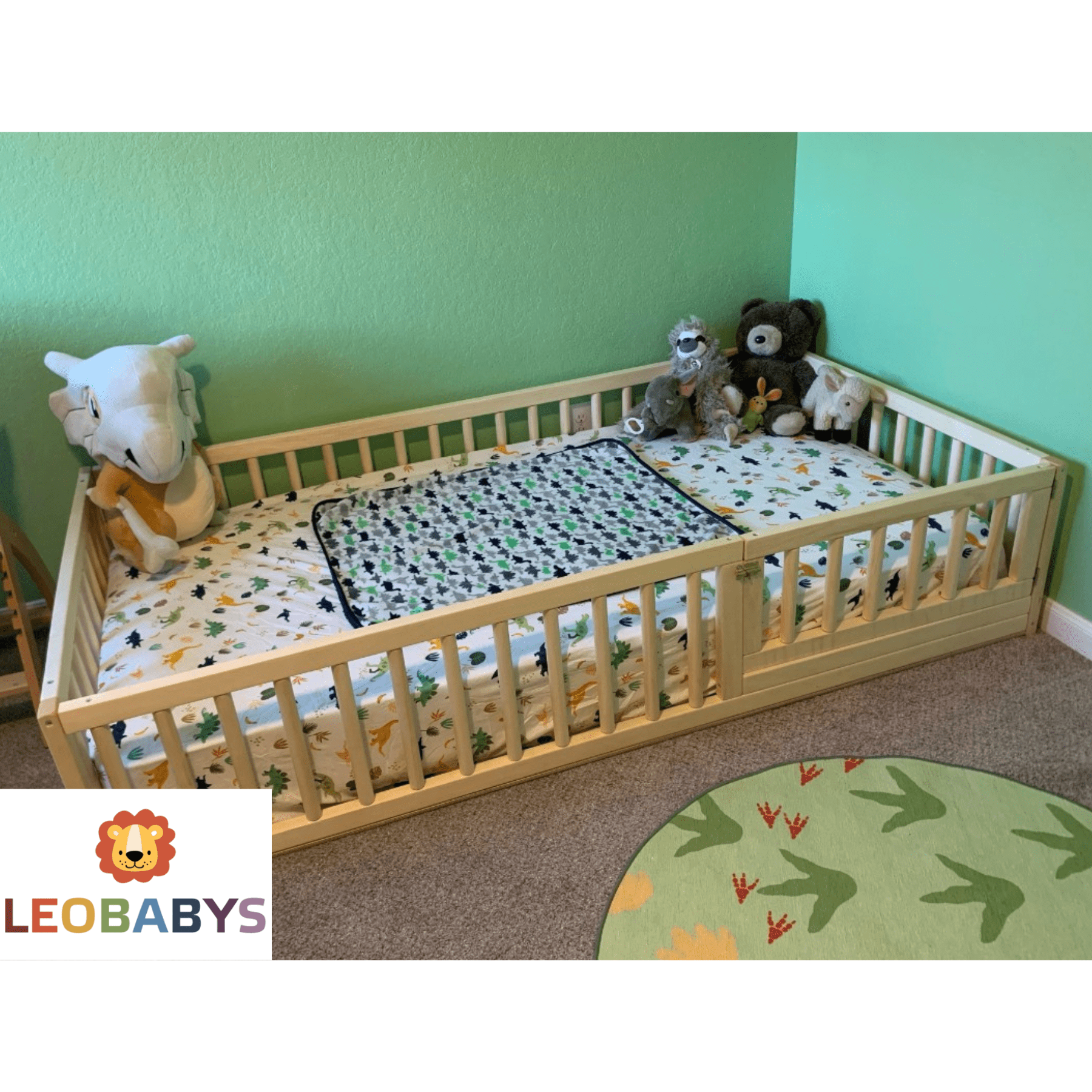Bodenbett Kinderbett Babybett Gitterbett mit Tür - Geländer rund - LeoBabys
