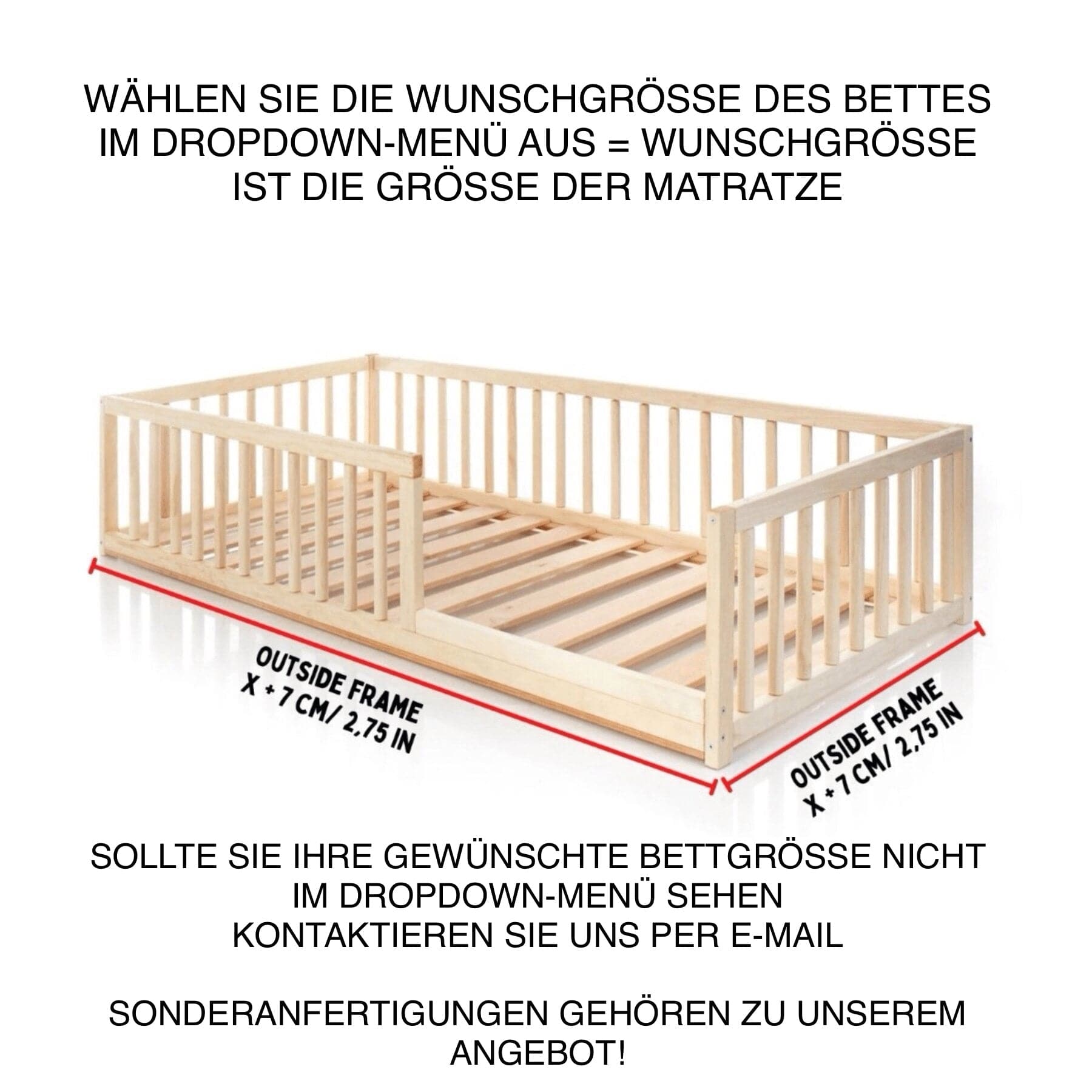 Bodenbett Montessori Hausbett mit Tür Holz - LeoBabys