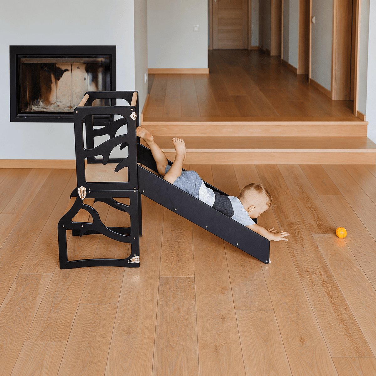 Learning Tower 3in1 wandelbarer Montessori Lernturm - mit Rutsche oder Hocker - Tree Design