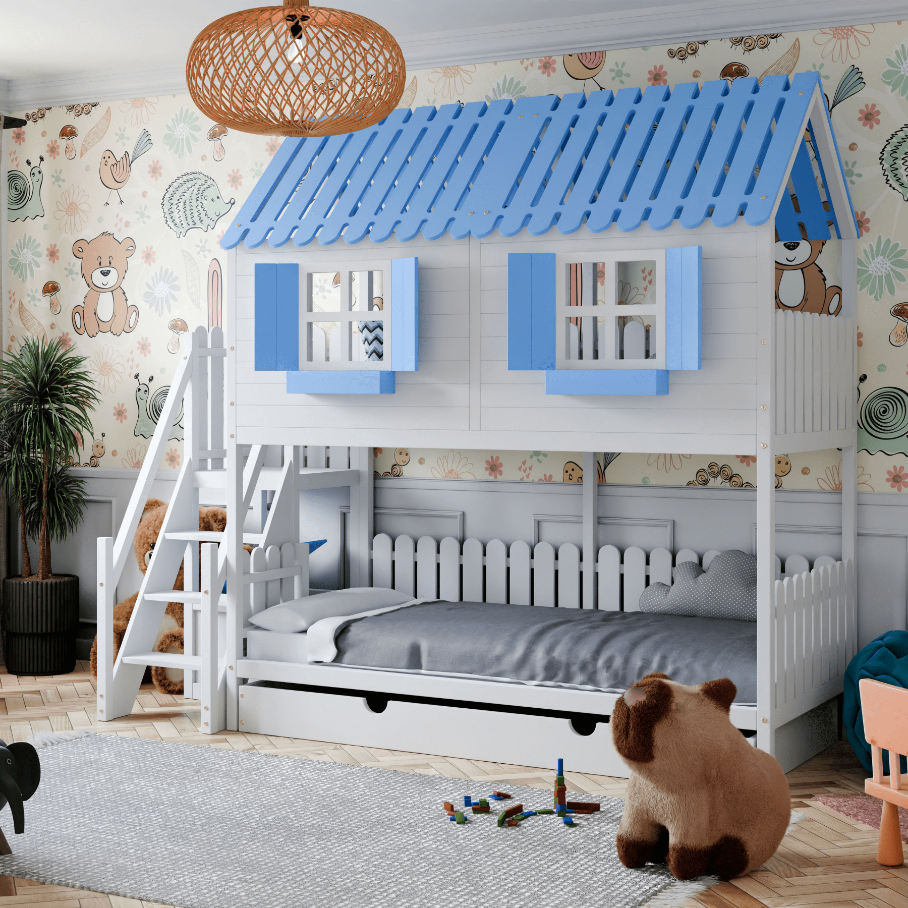 Kinderbett Hausbett Etagenbett für Kinder - Anita - LeoBabys
