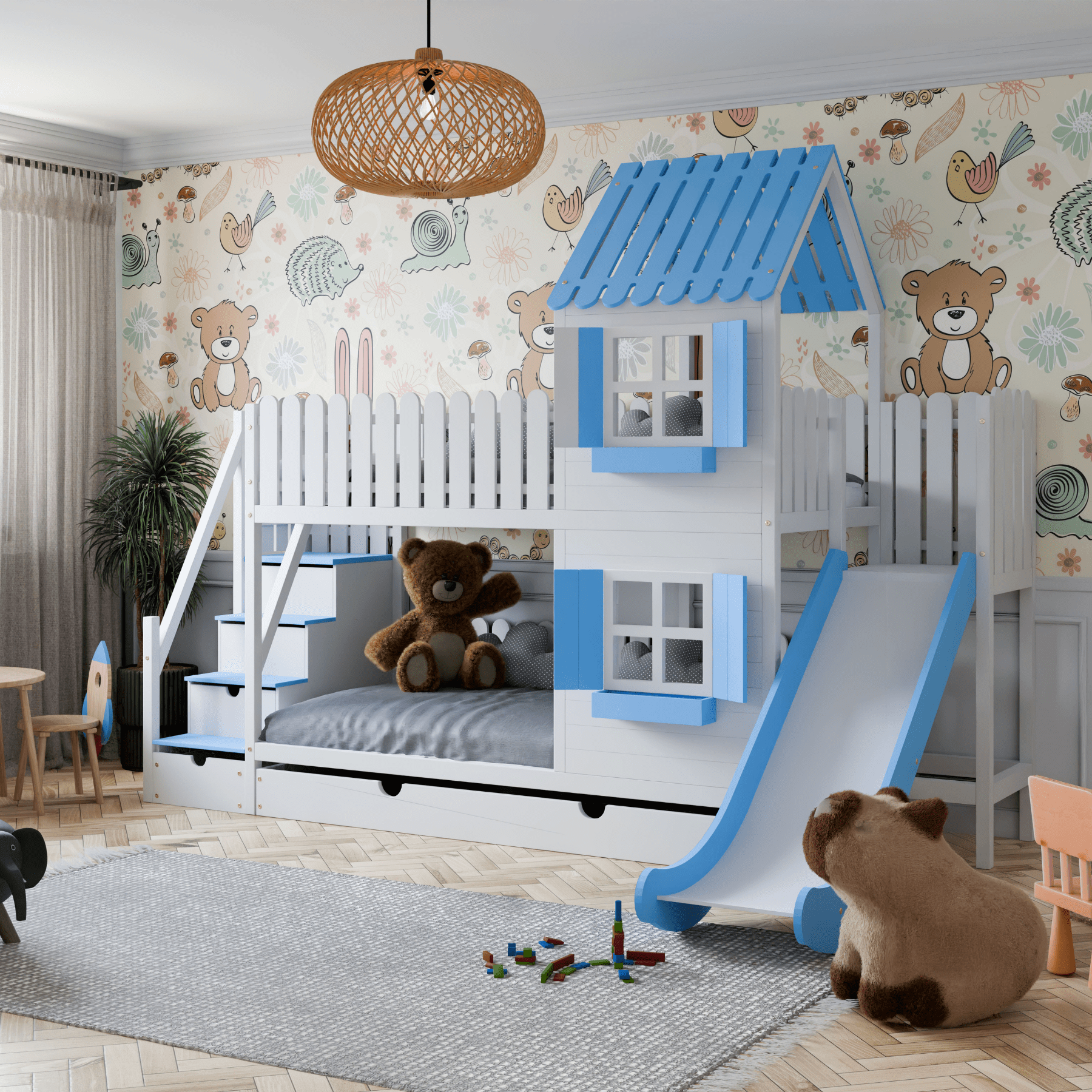Kinderbett Hausbett Etagenbett für Kinder - Leni - LeoBabys
