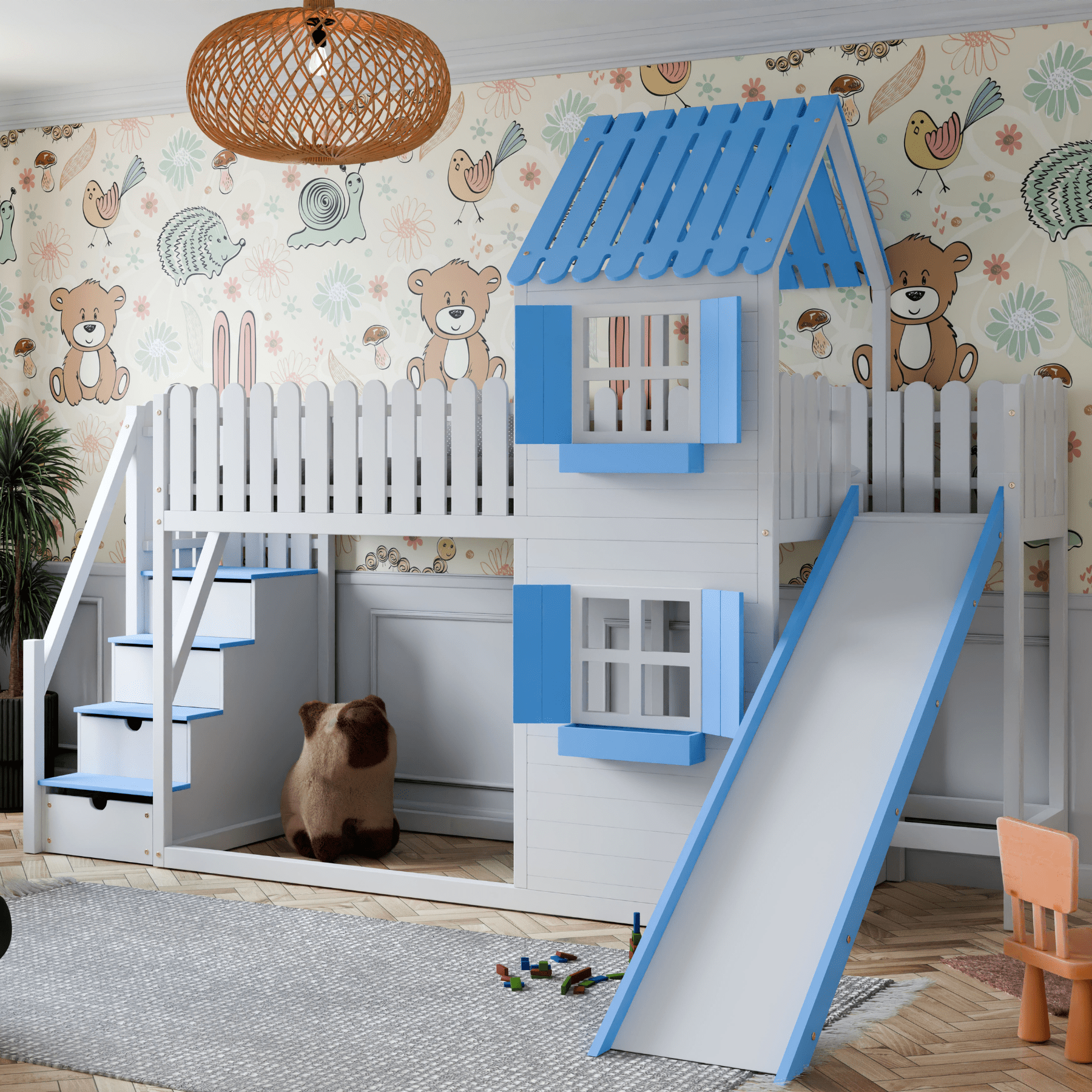Kinderbett Hausbett Etagenbett für Kinder - Lenny - LeoBabys