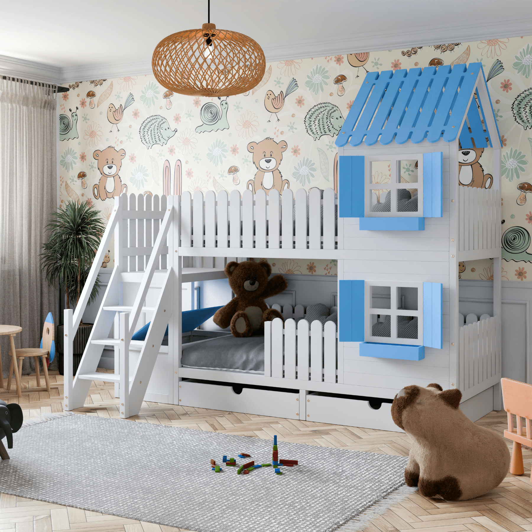 Kinderbett Hausbett Etagenbett für Kinder - Rio - LeoBabys