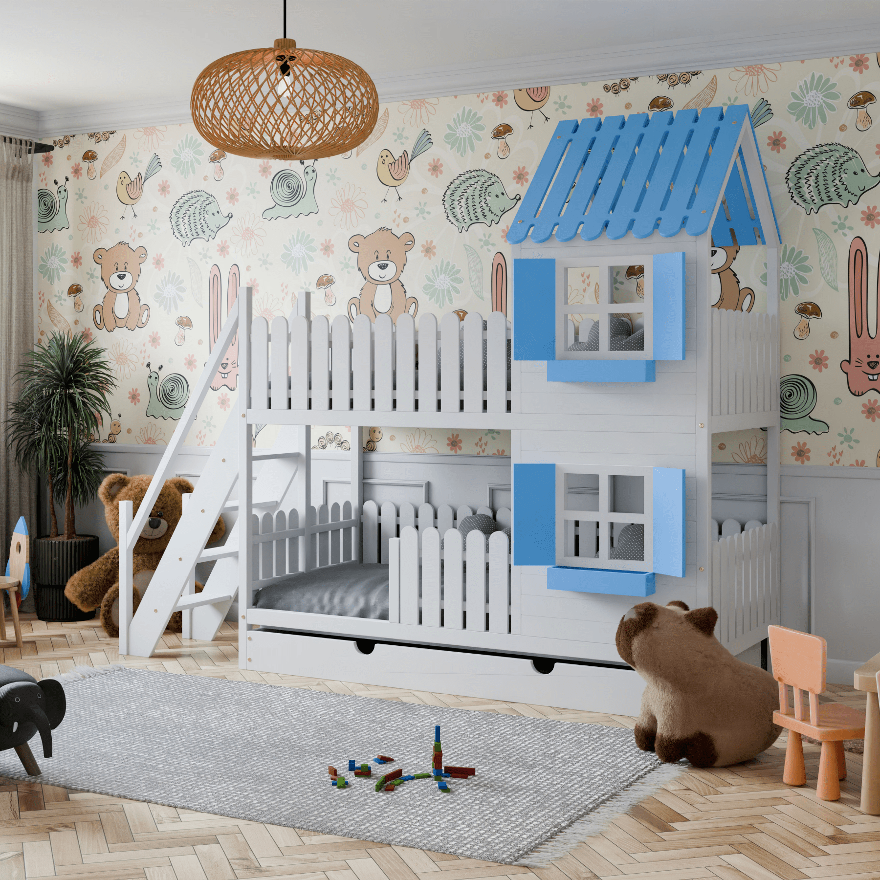 Kinderbett Hausbett Etagenbett für Kinder - Elian