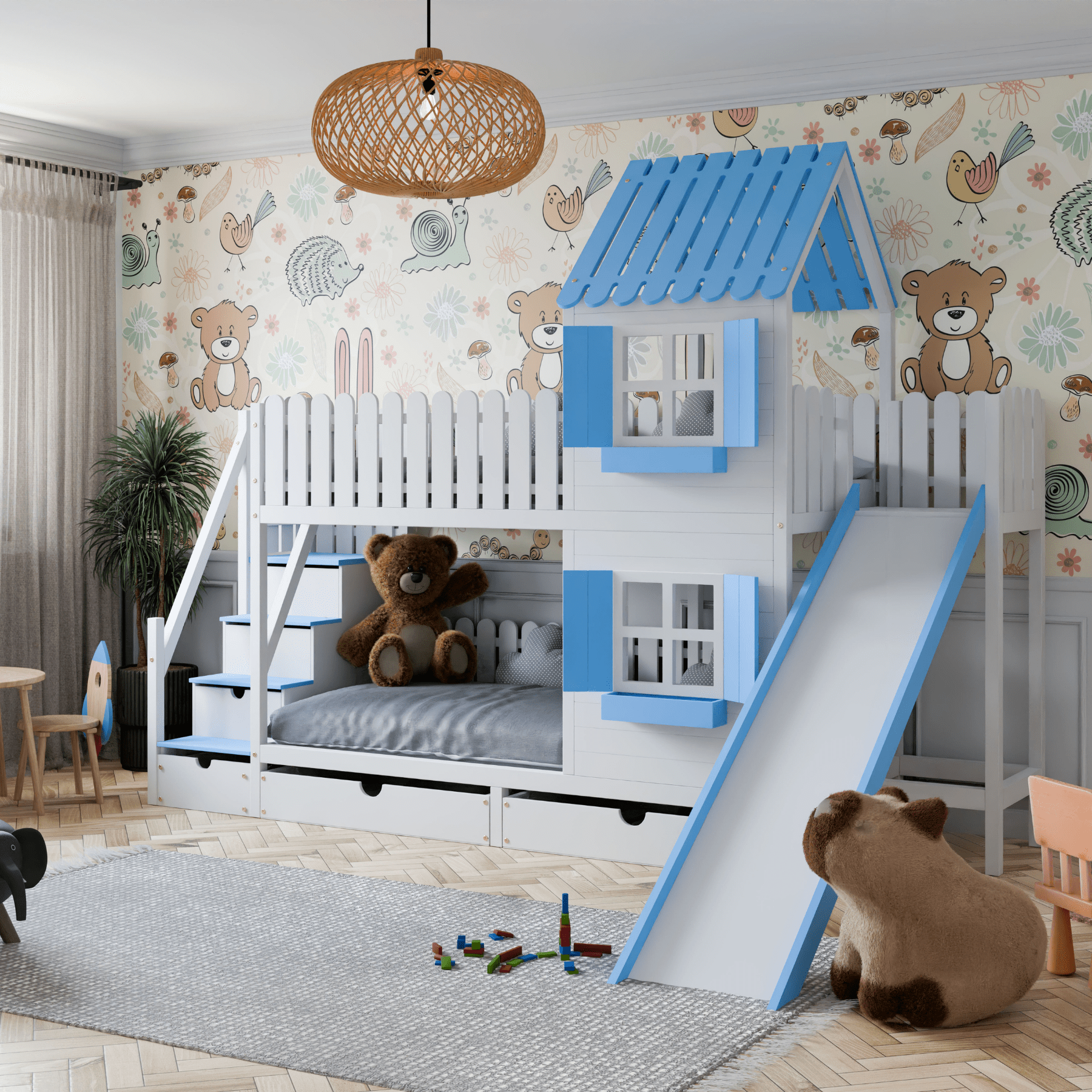 Kinderbett Hausbett Etagenbett für Kinder - Lumi