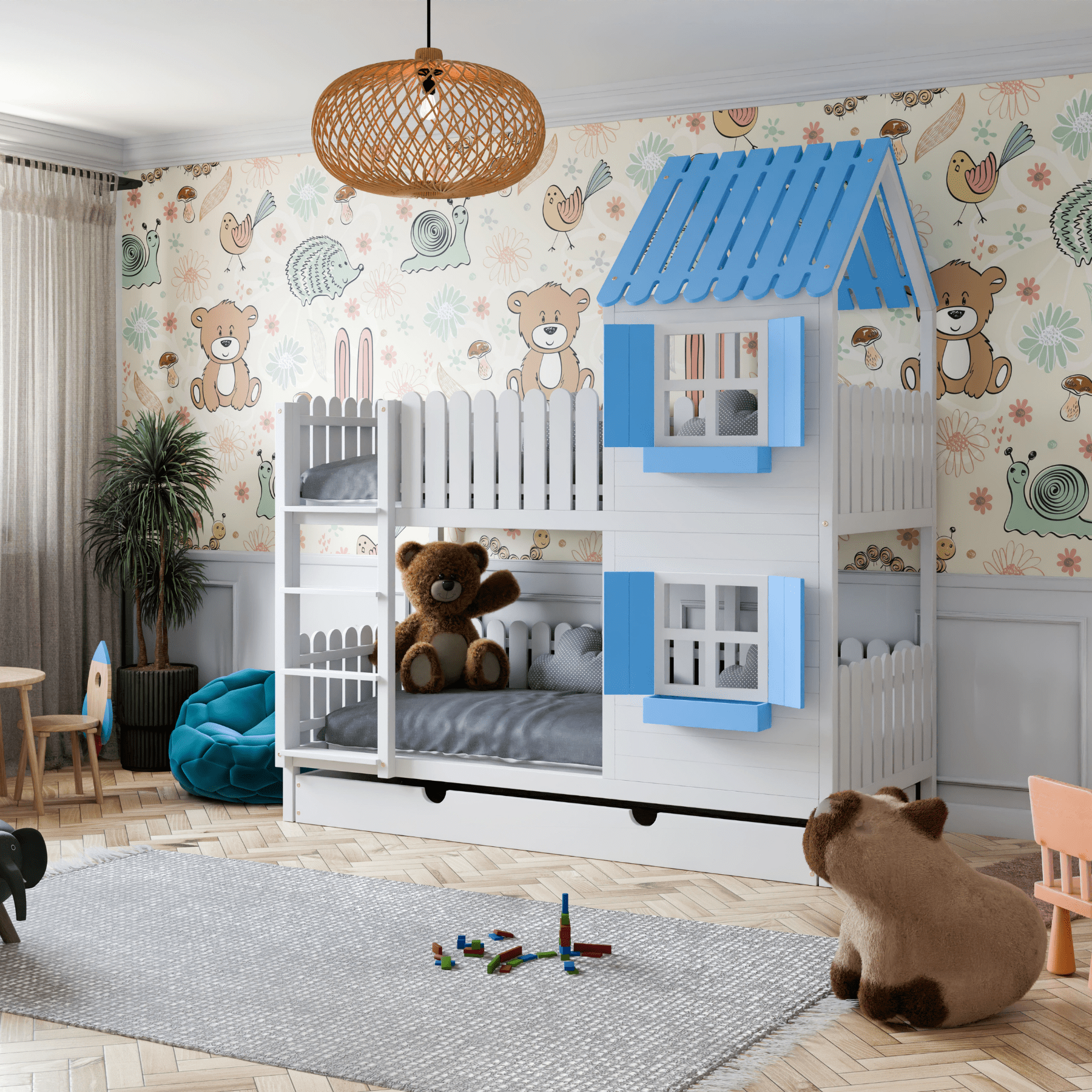 Kinderbett Hausbett Etagenbett für Kinder - Robin - LeoBabys
