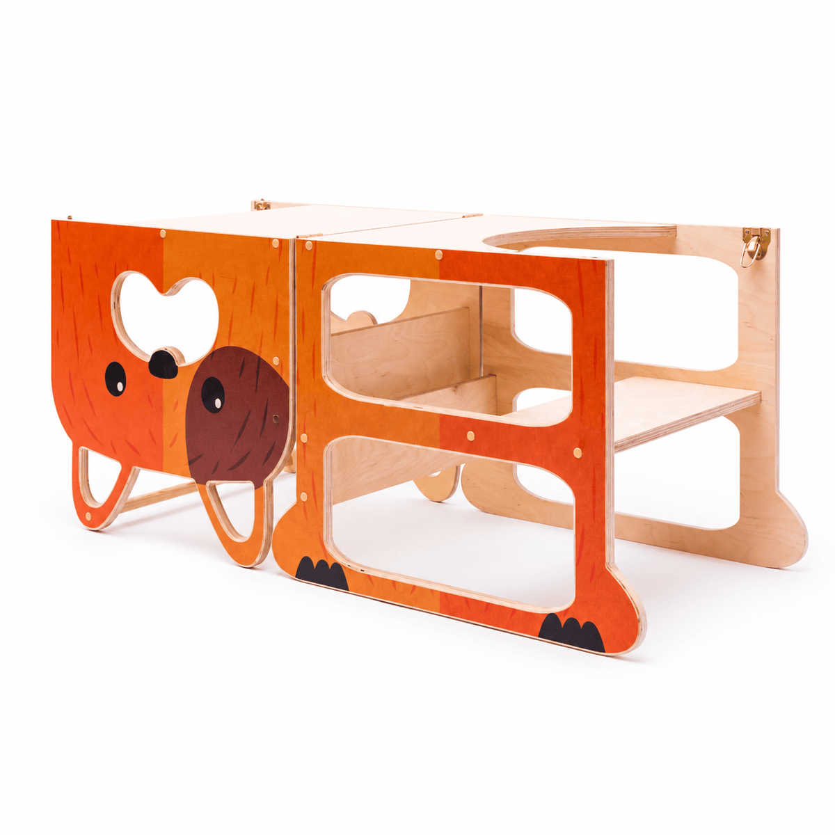 Learning Tower Lernturm für zwei Kinder Wandelbar Montessori Holz Bio Natürlich - LeoBabys