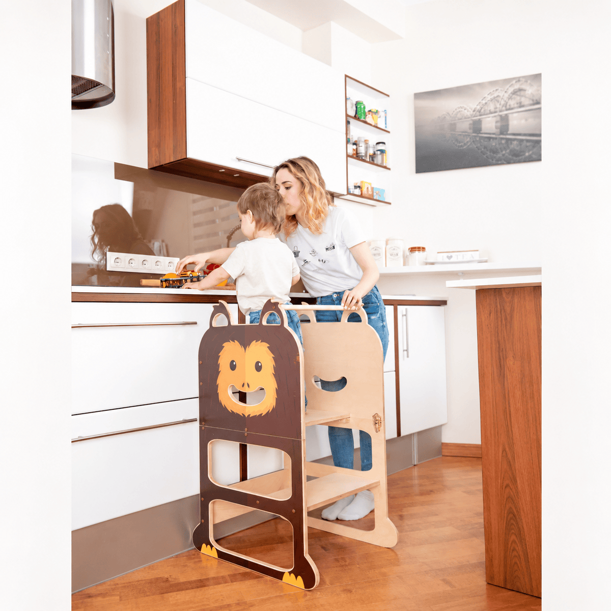 Learning Tower Lernturm für zwei Kinder Wandelbar Montessori Holz Bio Natürlich - LeoBabys