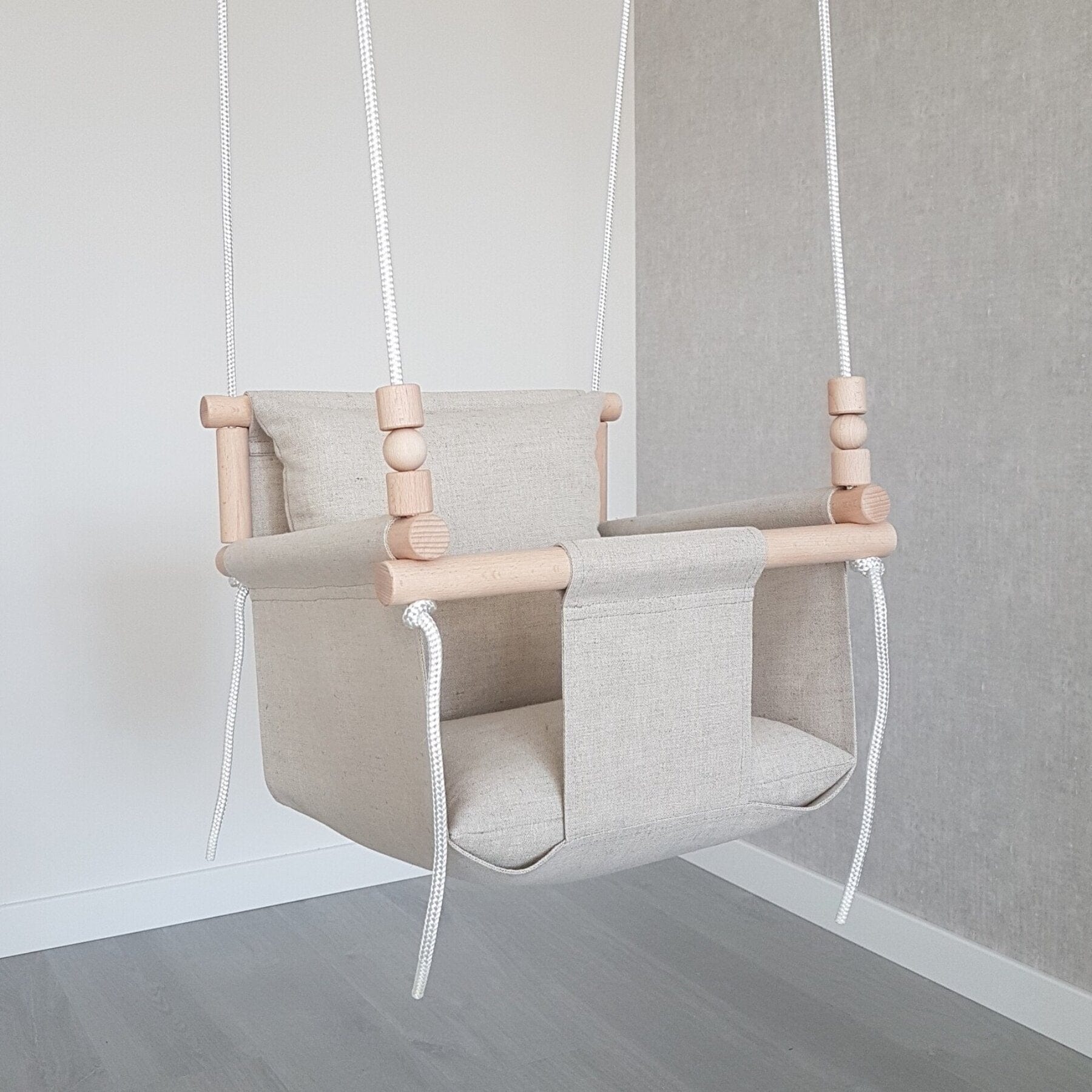 Baby Swing Swing Baby Wood Linen Indoor Outdoor Organic Natural Beige