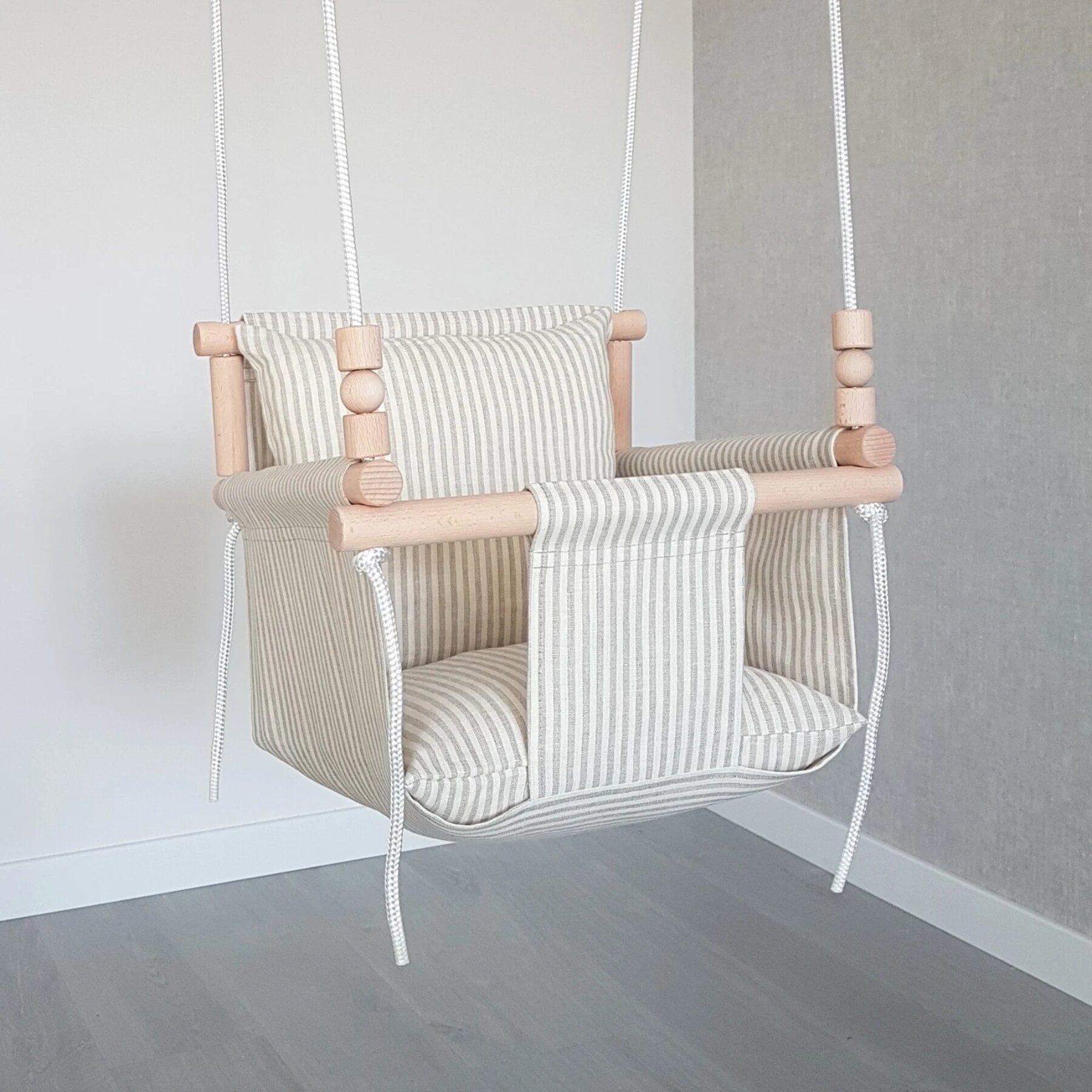 Baby swing with high backrest linen beige stripes