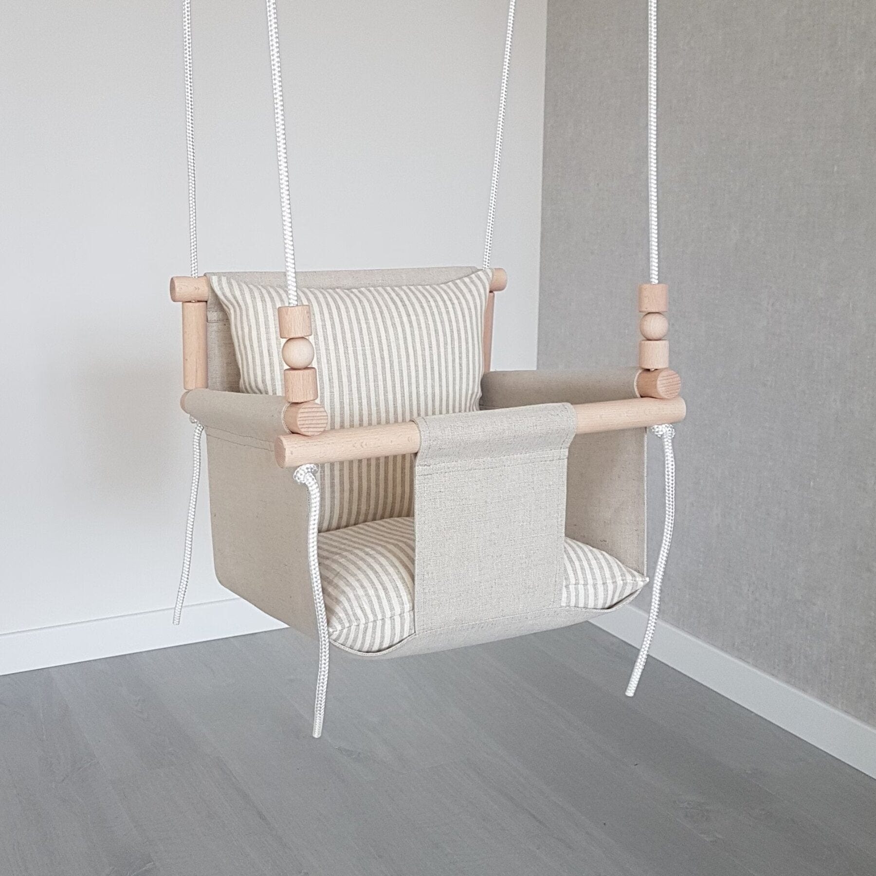 Babyschaukel mit hoher Rückenlehne Leinen Beige - LeoBabys