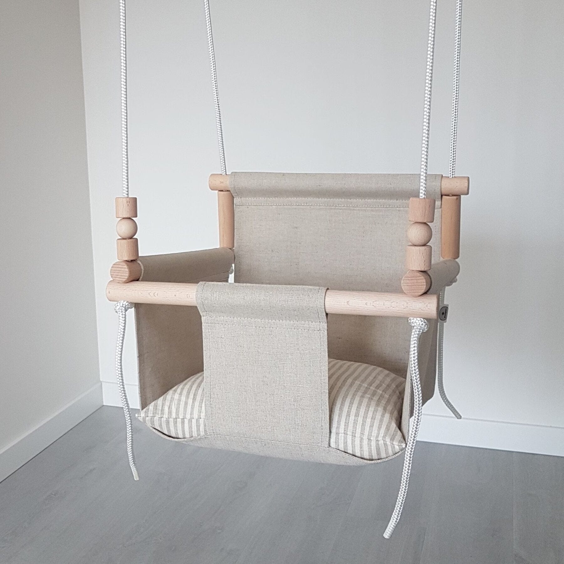 Babyschaukel mit hoher Rückenlehne Leinen Beige - LeoBabys