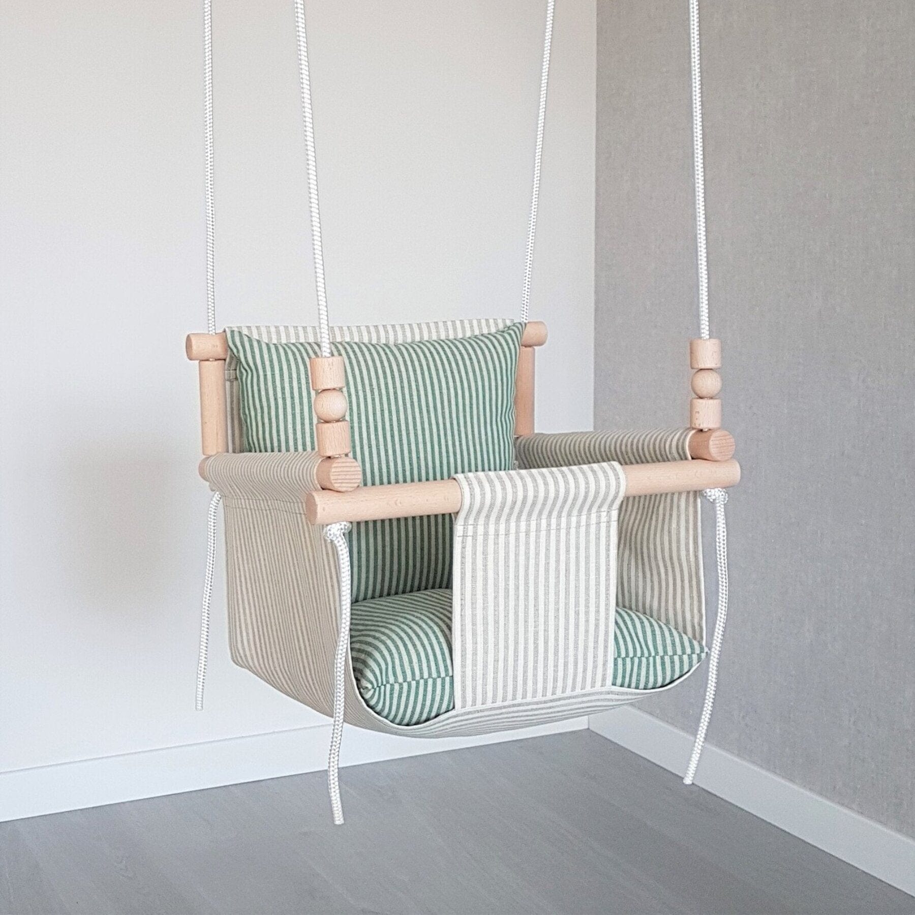 Baby swing with high backrest linen beige stripes