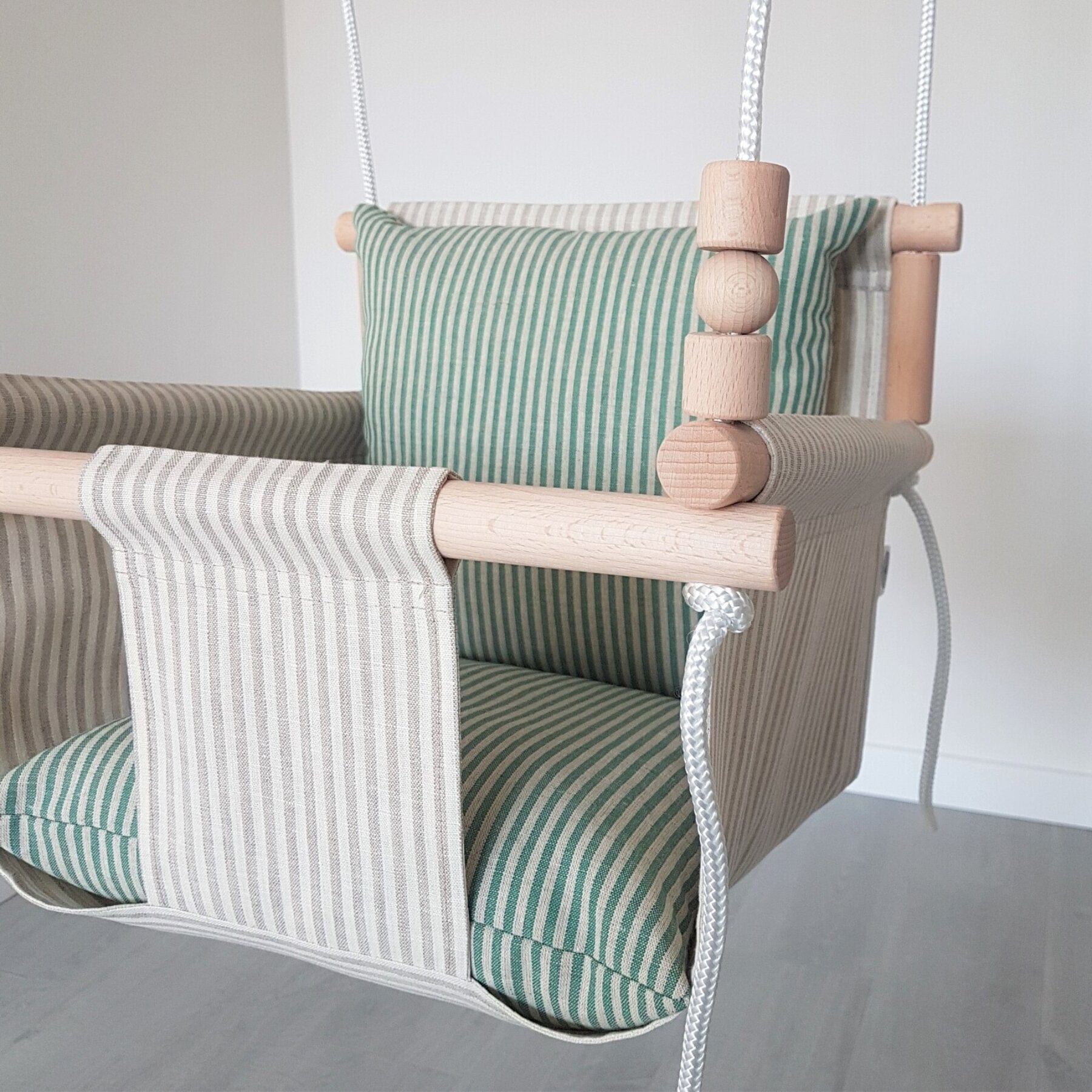 Babyschaukel mit hoher Rückenlehne Leinen Beige-Gestreift - LeoBabys