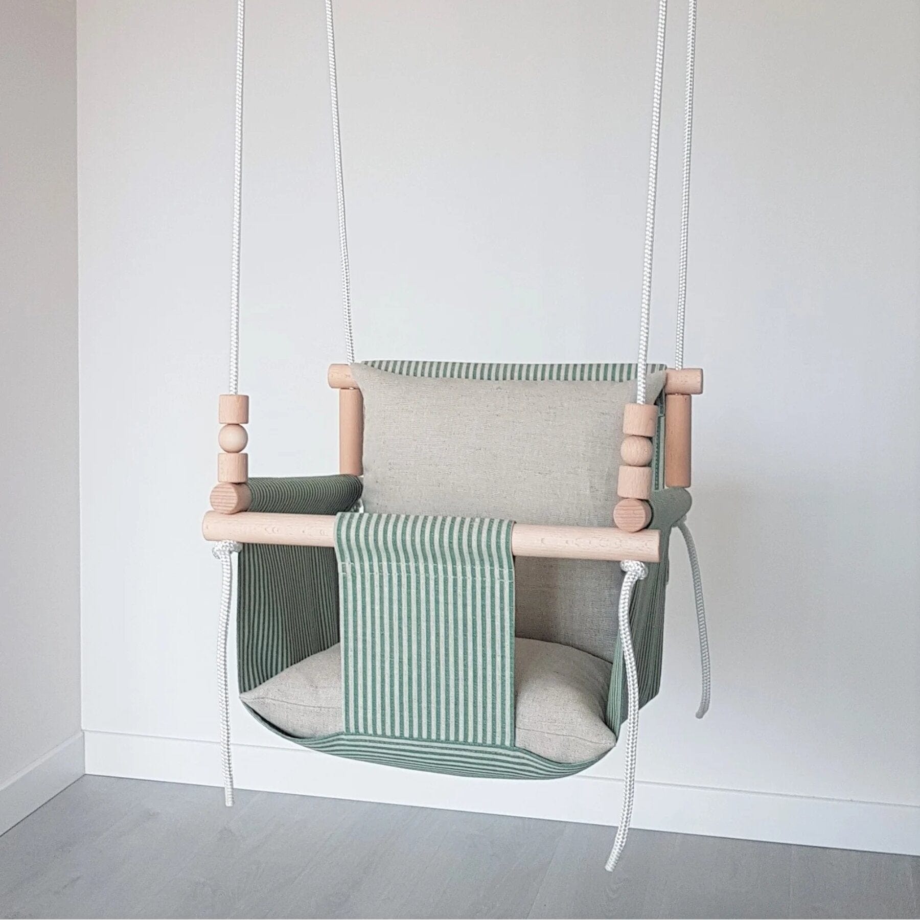 Baby swing with high backrest linen green stripes