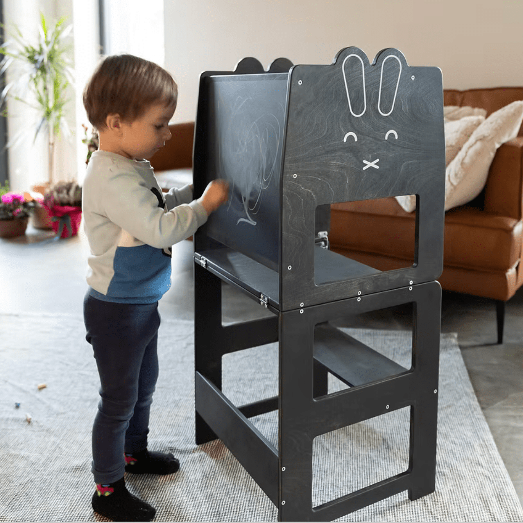 Lernturm wandelbarer mit Schreibtafel Design Hase - LeoBabys