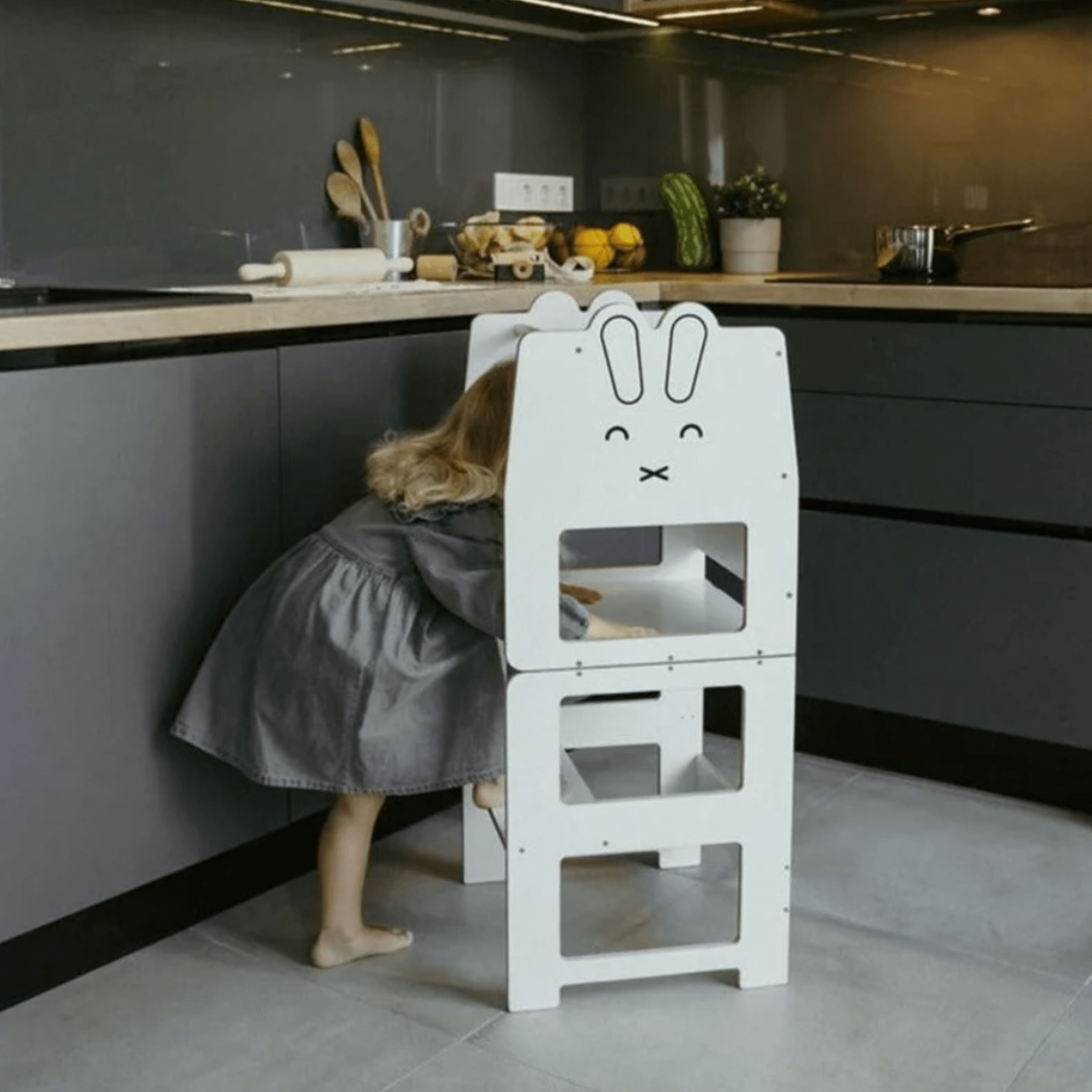 Learning tower convertible with writing board design rabbit