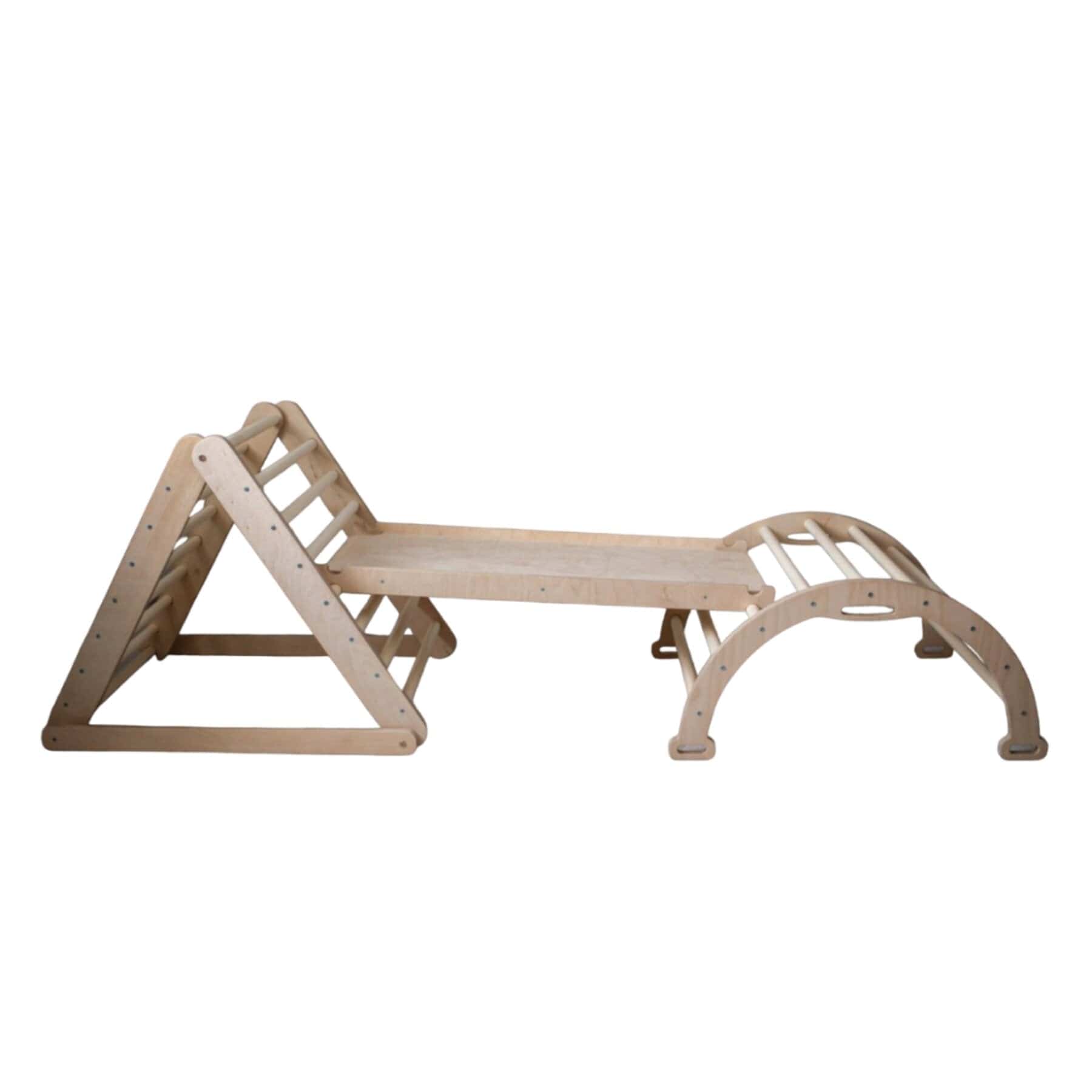 Pikler Dreieck Set mit optionalem Kletterbogen, Kletter- und Rutschrampe - LeoBabys