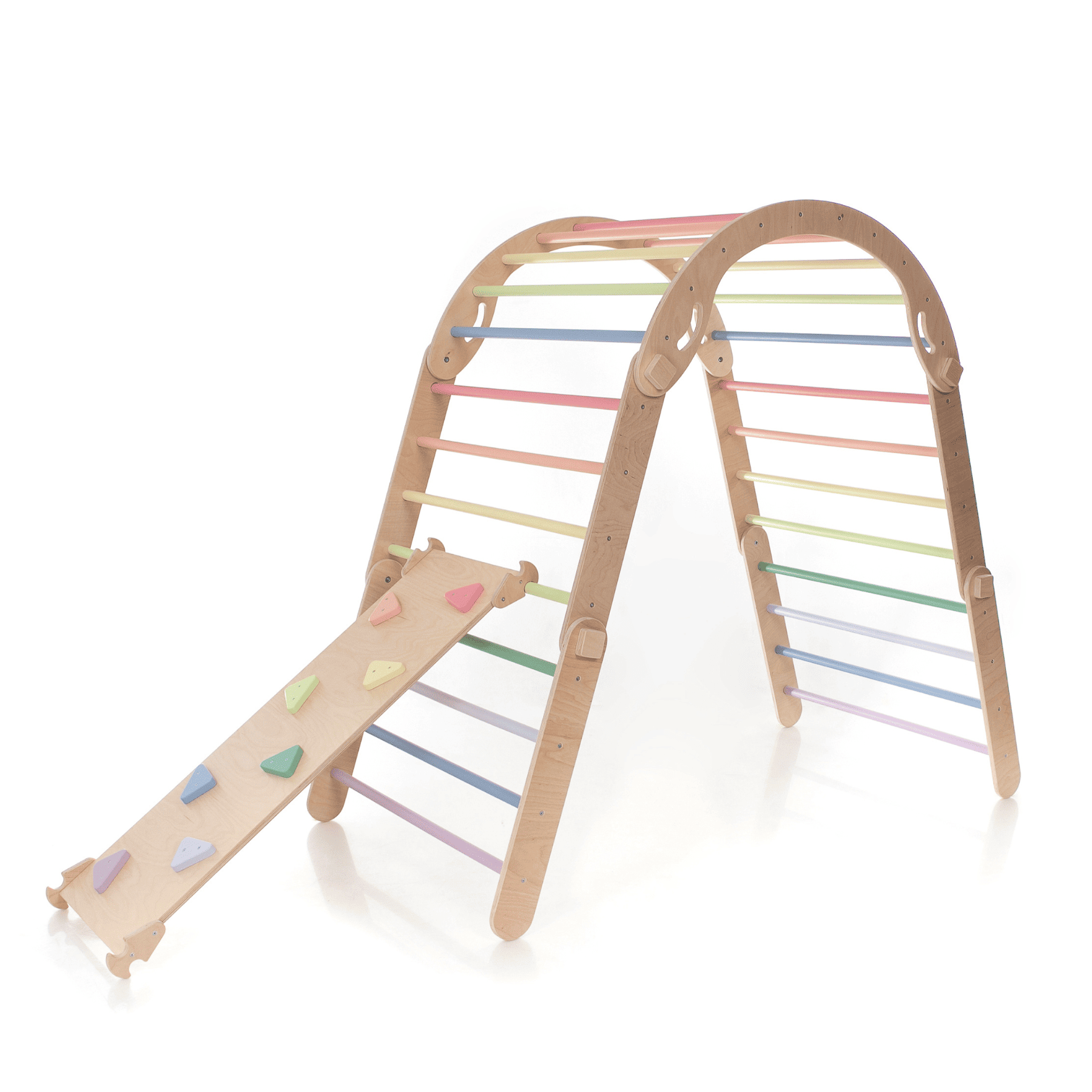 Pikler Dreieck Rutsche Pastell – 4-in-1 Motorik-Baukasten