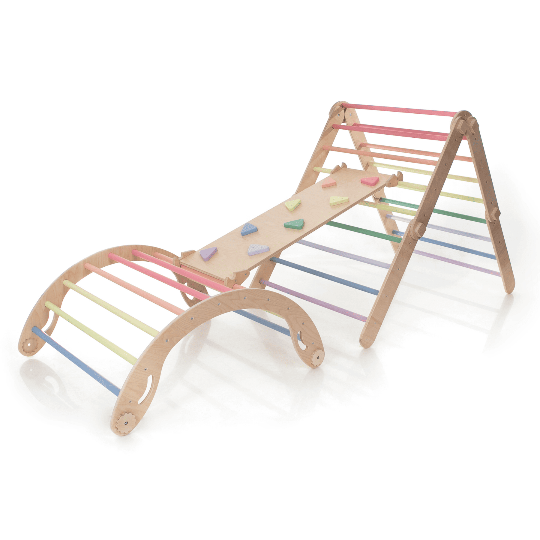 Pikler Dreieck Rutsche Pastell – 4-in-1 Motorik-Baukasten