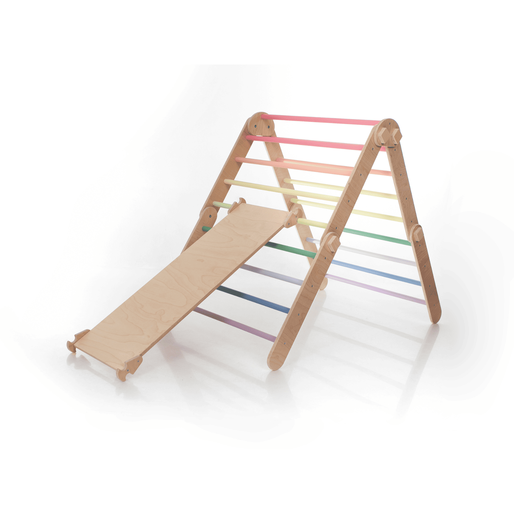 Pikler Dreieck Rutsche Pastell – 4-in-1 Motorik-Baukasten