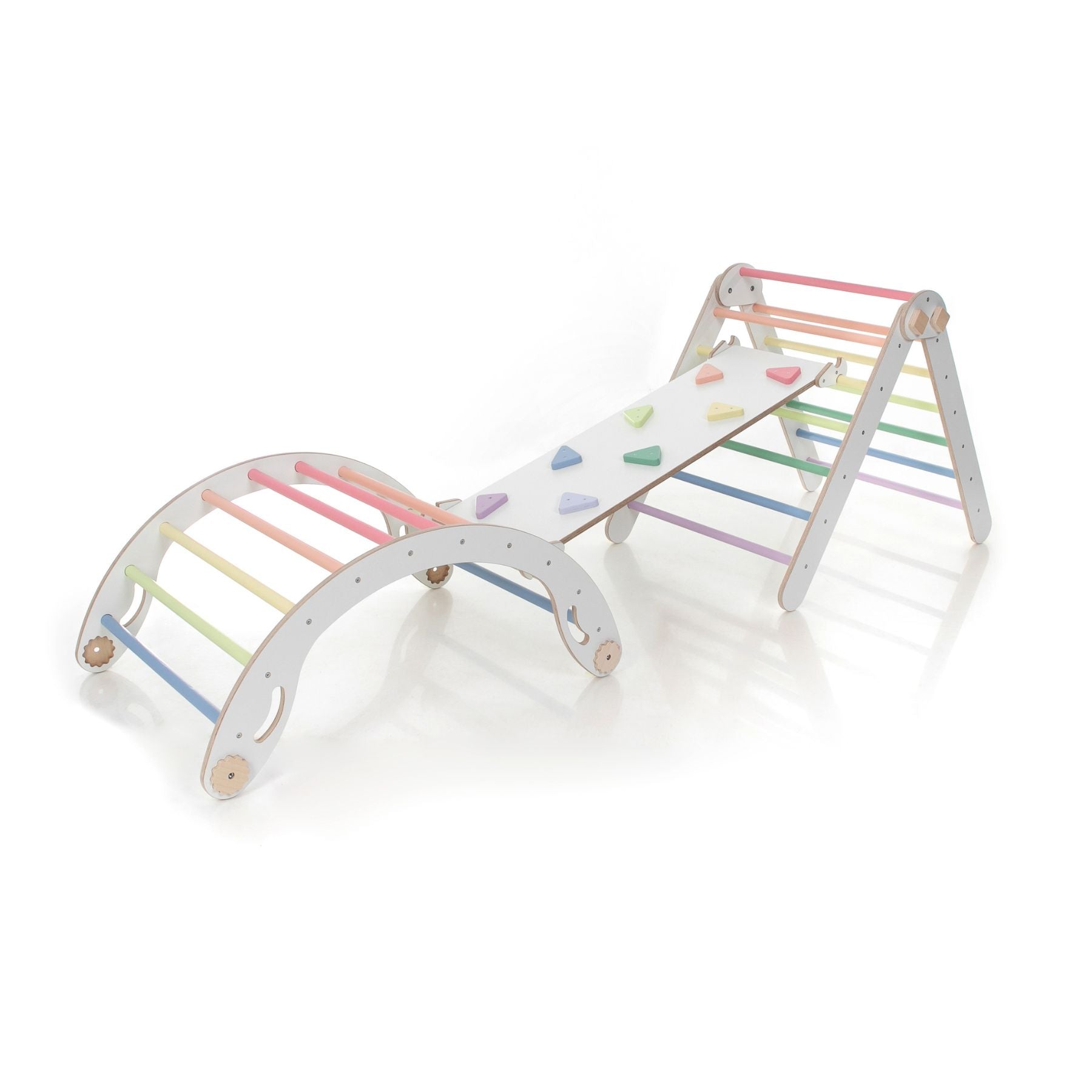 Pikler Dreieck Set Weiß & Pastell – 4-in-1 klappbar & modular erweiterbar