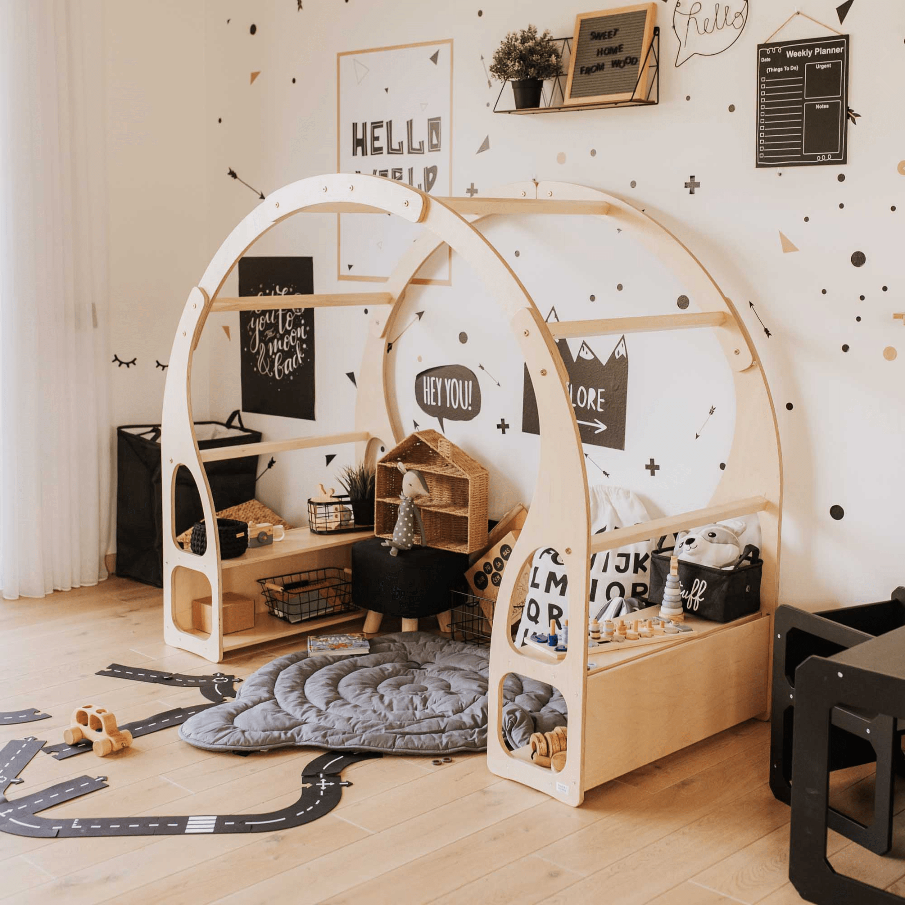 Montessori-Spielzeugregal für Kleinkinder, Montessori inspiriertes Regal für Kinderzimmer aus Holz, Multifunktional - LeoBabys