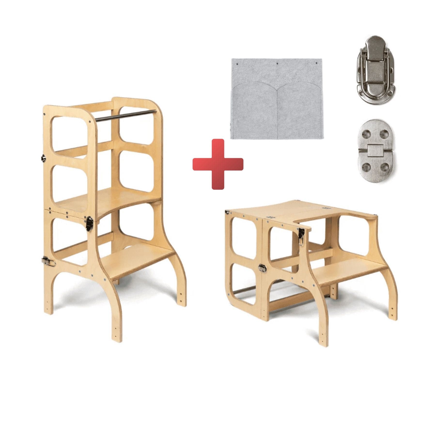 Convertible Montessori learning tower and table, 2 in 1 made of wood