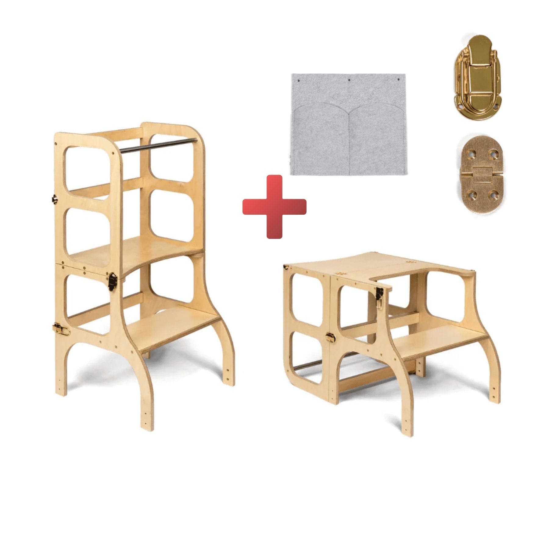 Convertible Montessori learning tower and table, 2 in 1 made of wood
