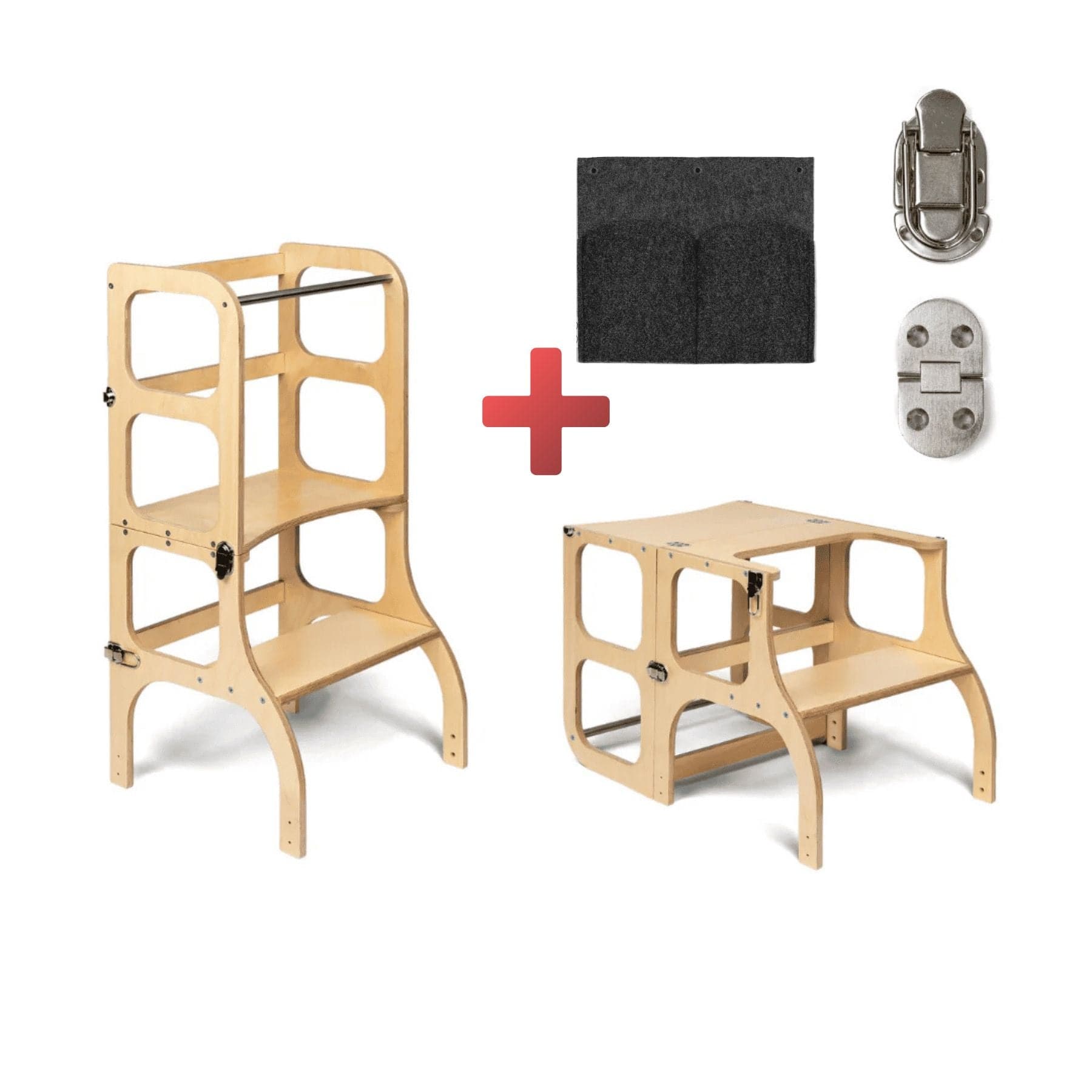 Convertible Montessori learning tower and table, 2 in 1 made of wood