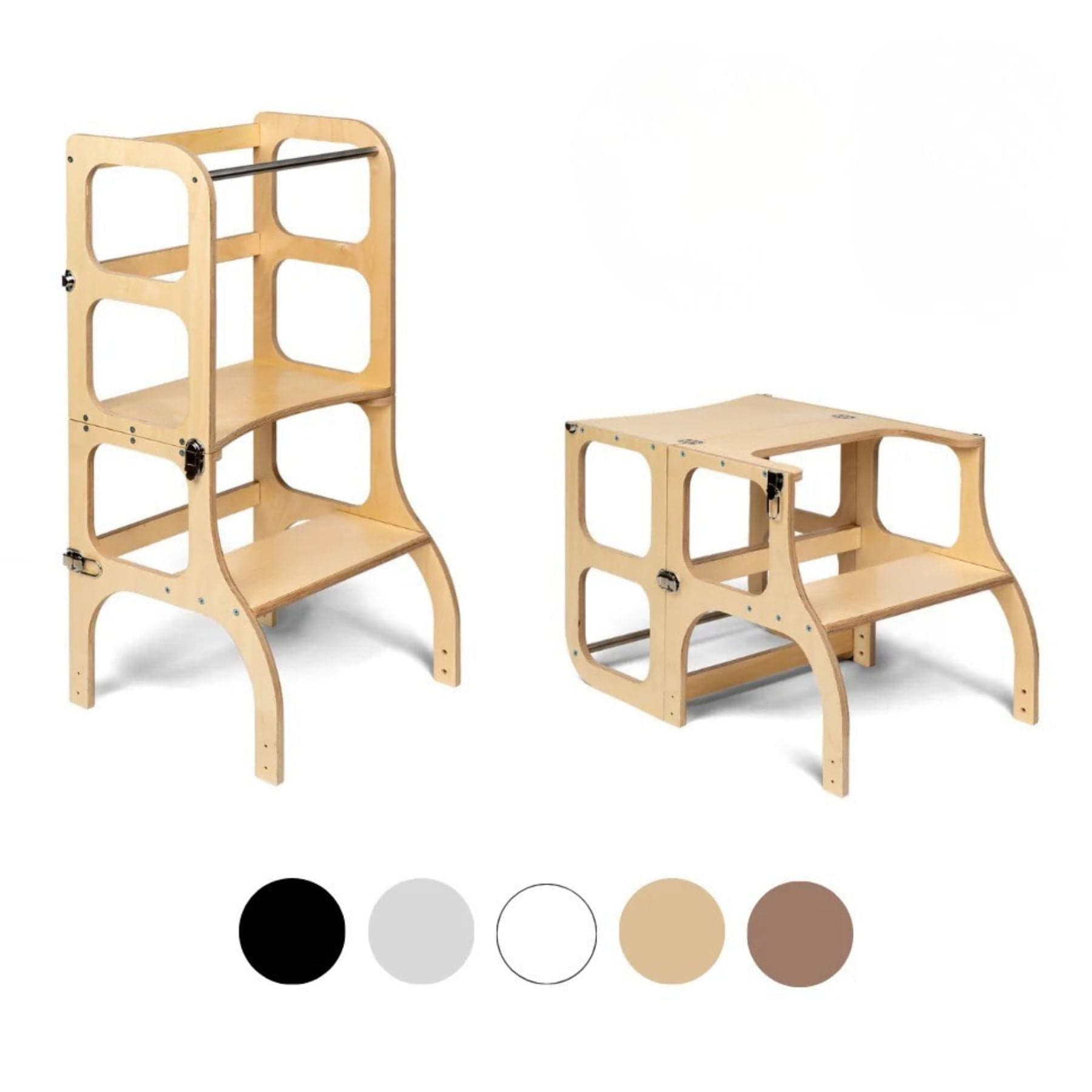 Convertible Montessori learning tower and table, 2 in 1 made of wood