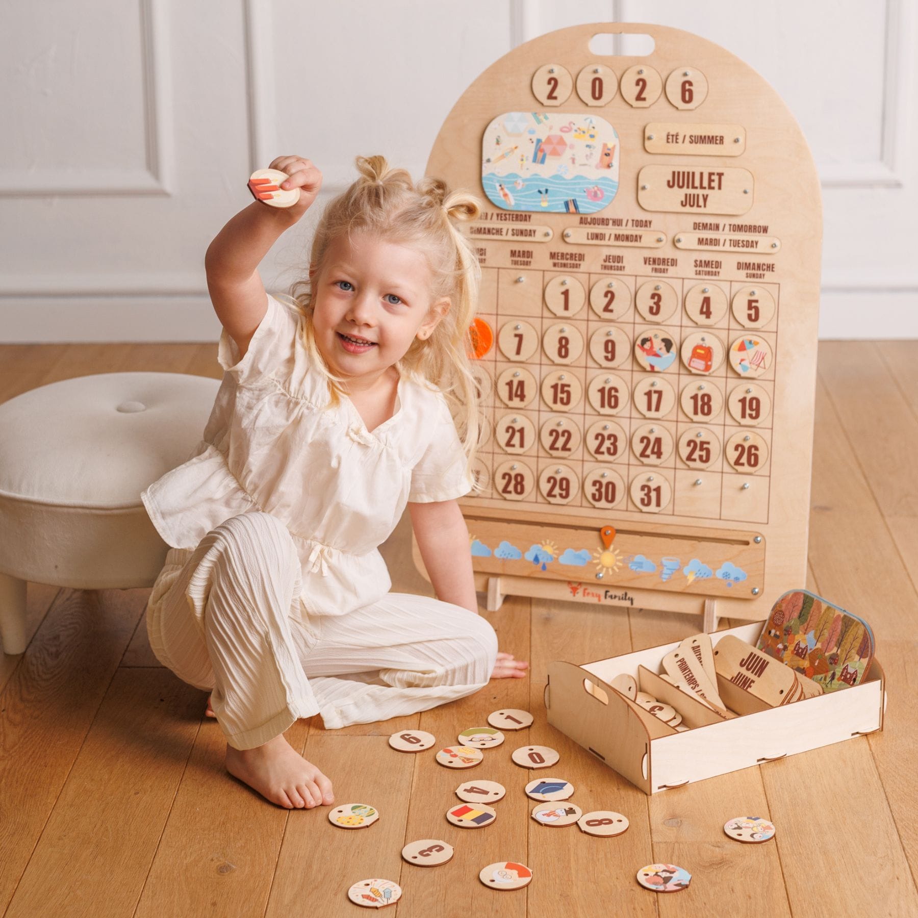 Zweisprachiger Holzkalender Montessori - LeoBabys