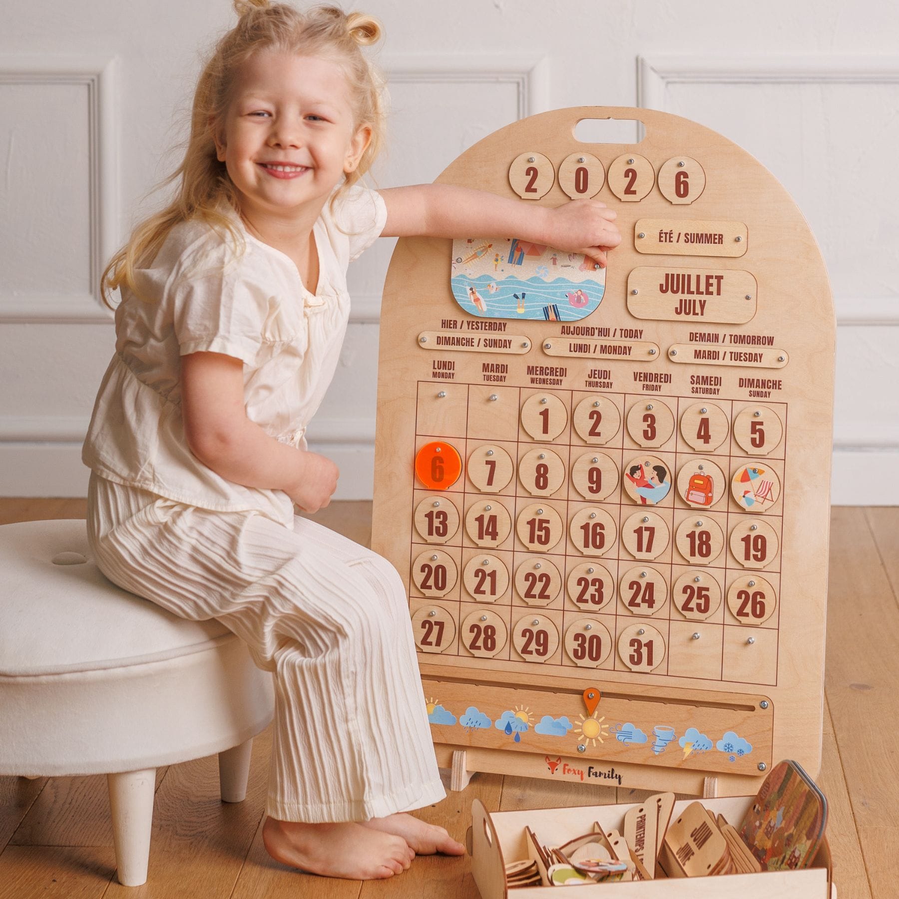 Zweisprachiger Holzkalender Montessori - LeoBabys