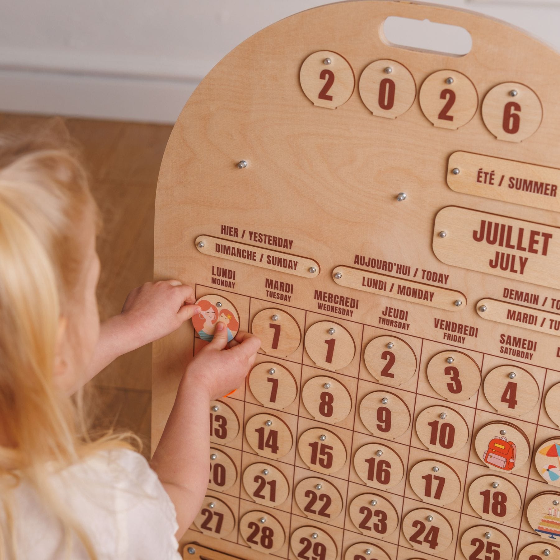 Zweisprachiger Holzkalender Montessori - LeoBabys