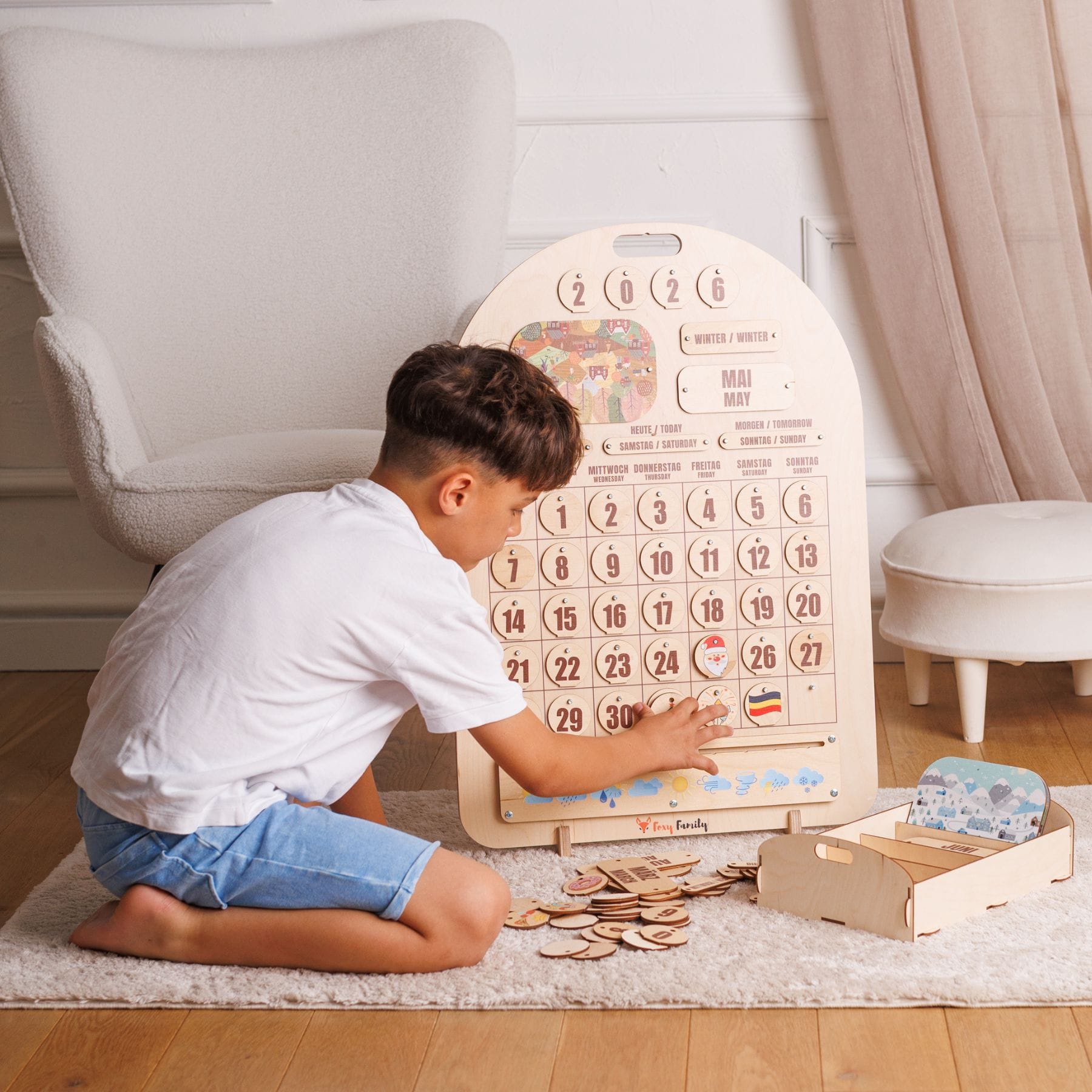 Zweisprachiger Holzkalender Montessori - LeoBabys